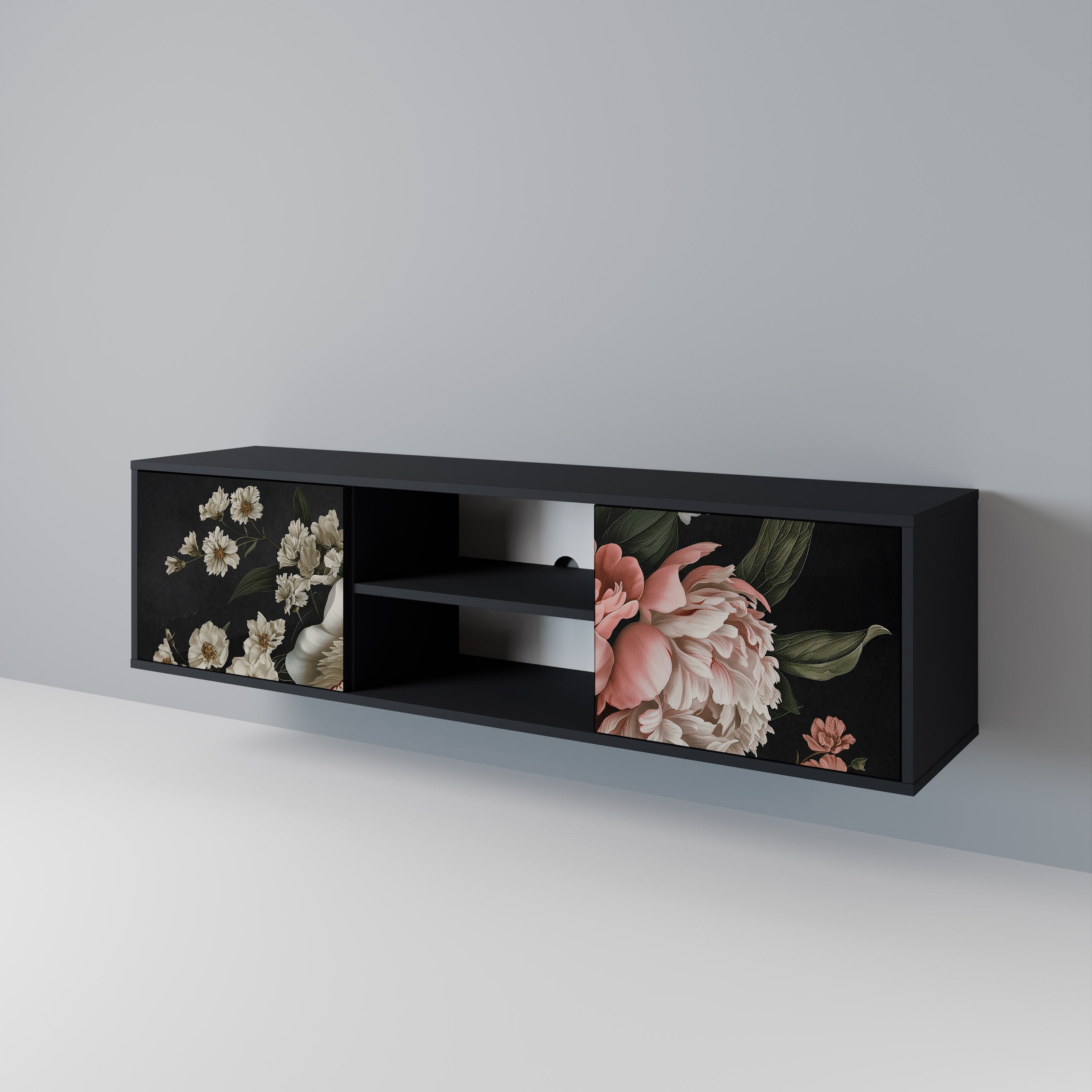 Βάση τηλεόρασης LUSH ELEGANCE με 2 πόρτες σε μαύρο φινίρισμα