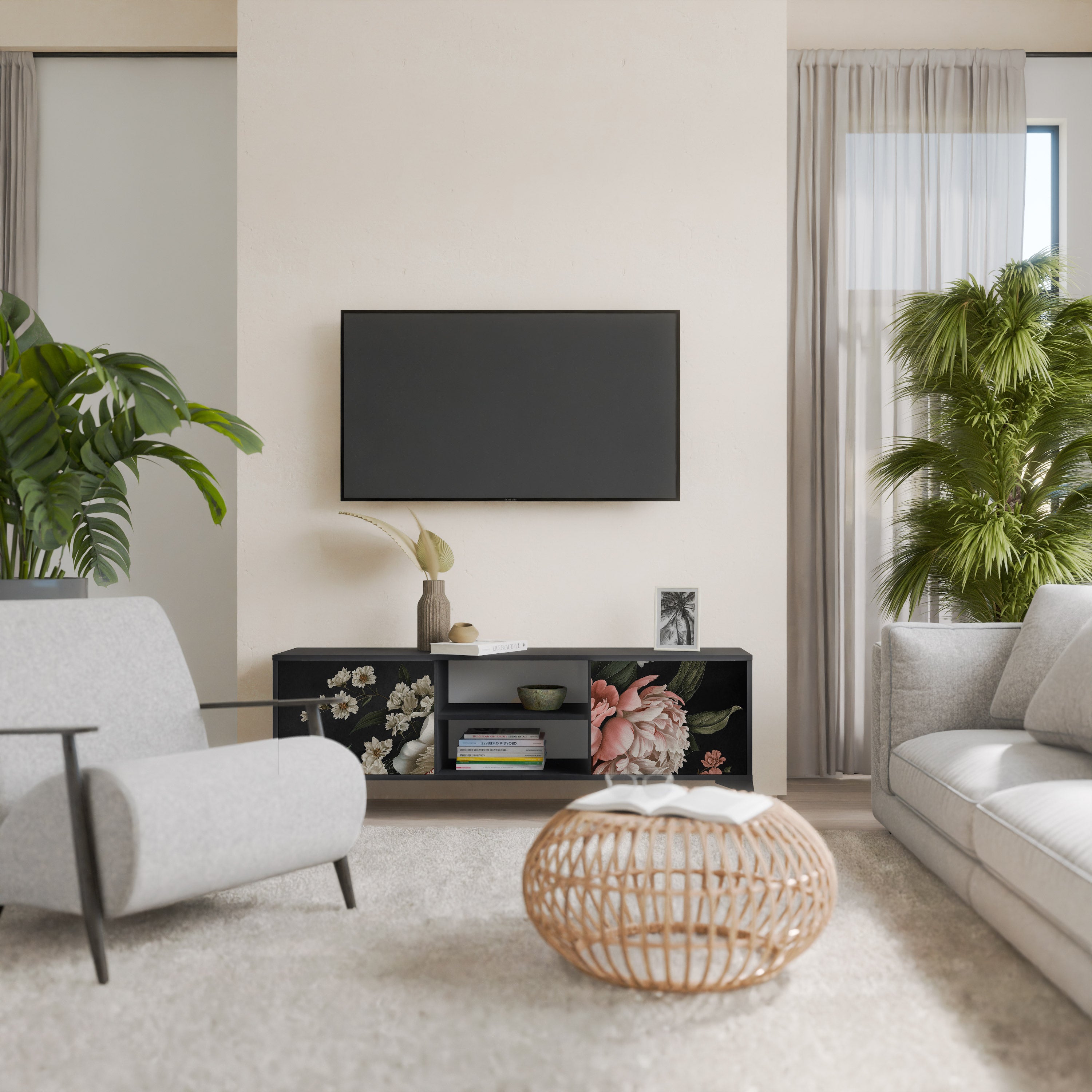 Βάση τηλεόρασης LUSH ELEGANCE με 2 πόρτες σε μαύρο φινίρισμα
