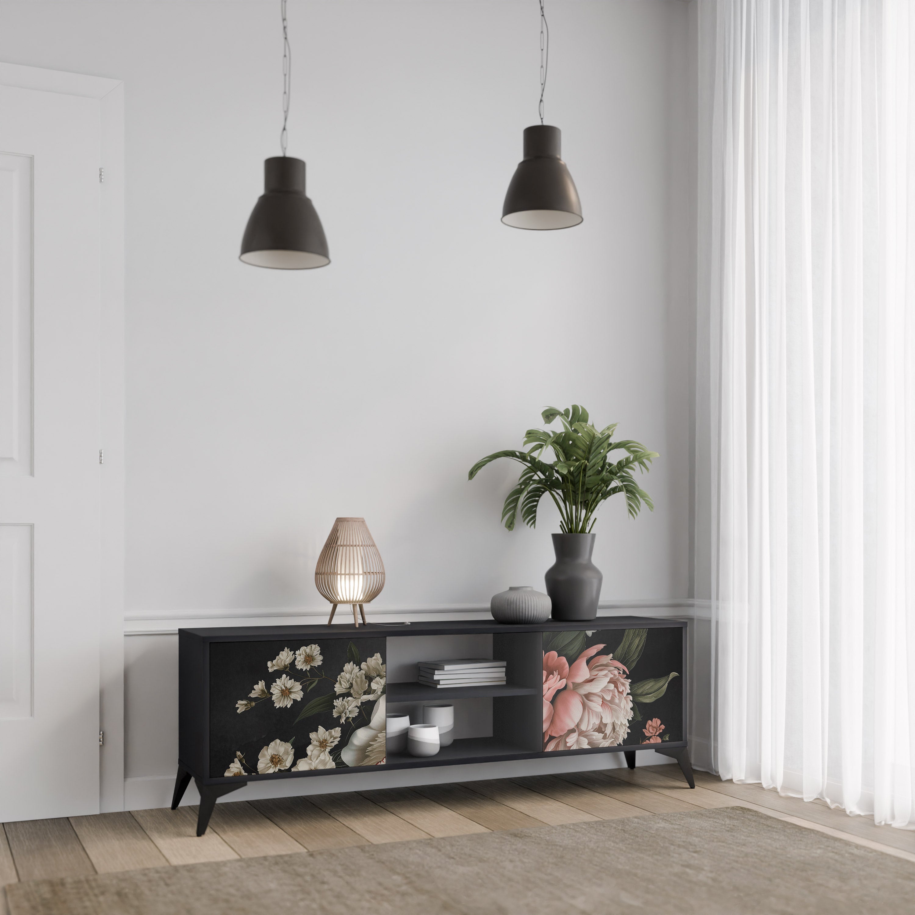 Βάση τηλεόρασης LUSH ELEGANCE με 2 πόρτες σε μαύρο φινίρισμα
