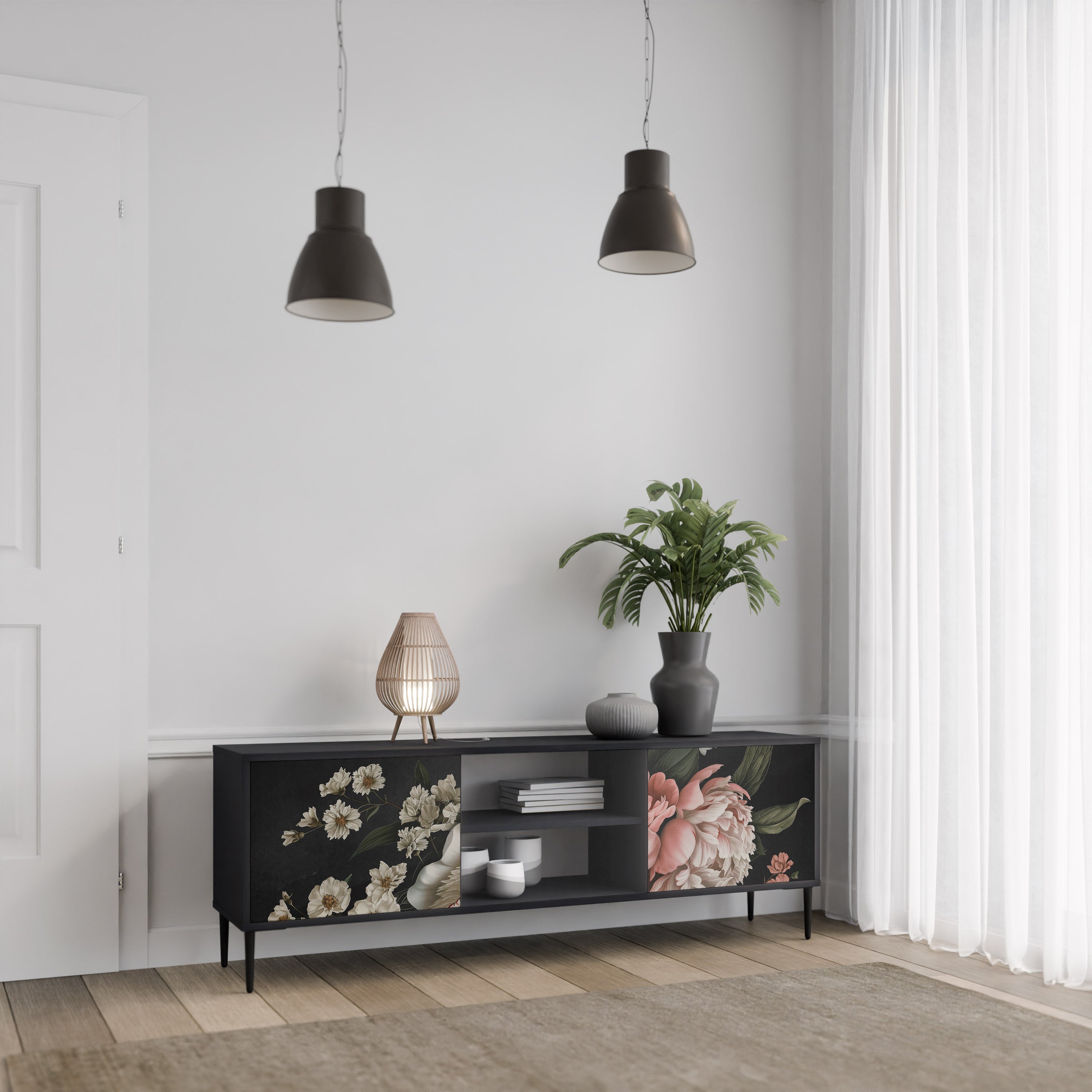 Βάση τηλεόρασης LUSH ELEGANCE με 2 πόρτες σε μαύρο φινίρισμα