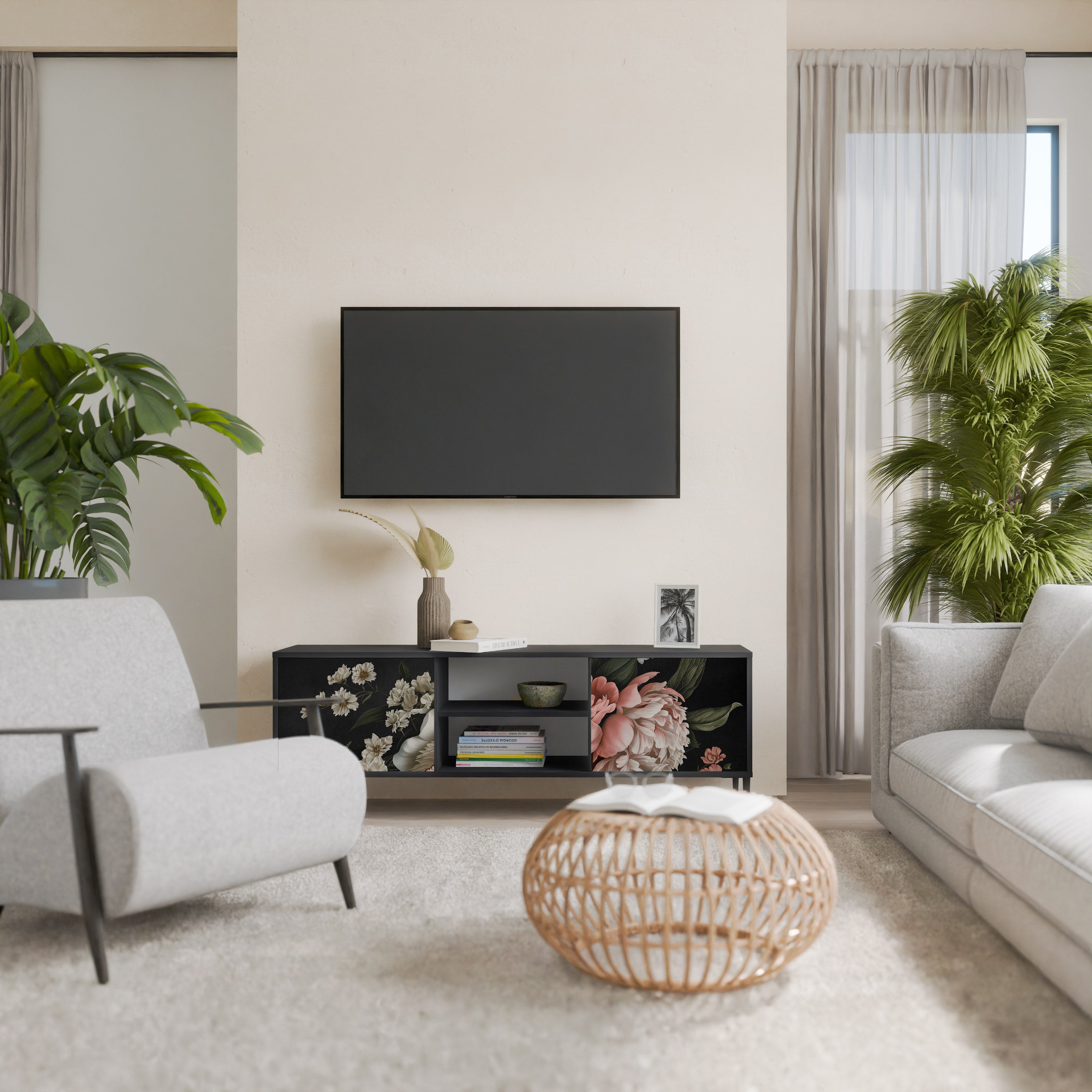 Βάση τηλεόρασης LUSH ELEGANCE με 2 πόρτες σε μαύρο φινίρισμα