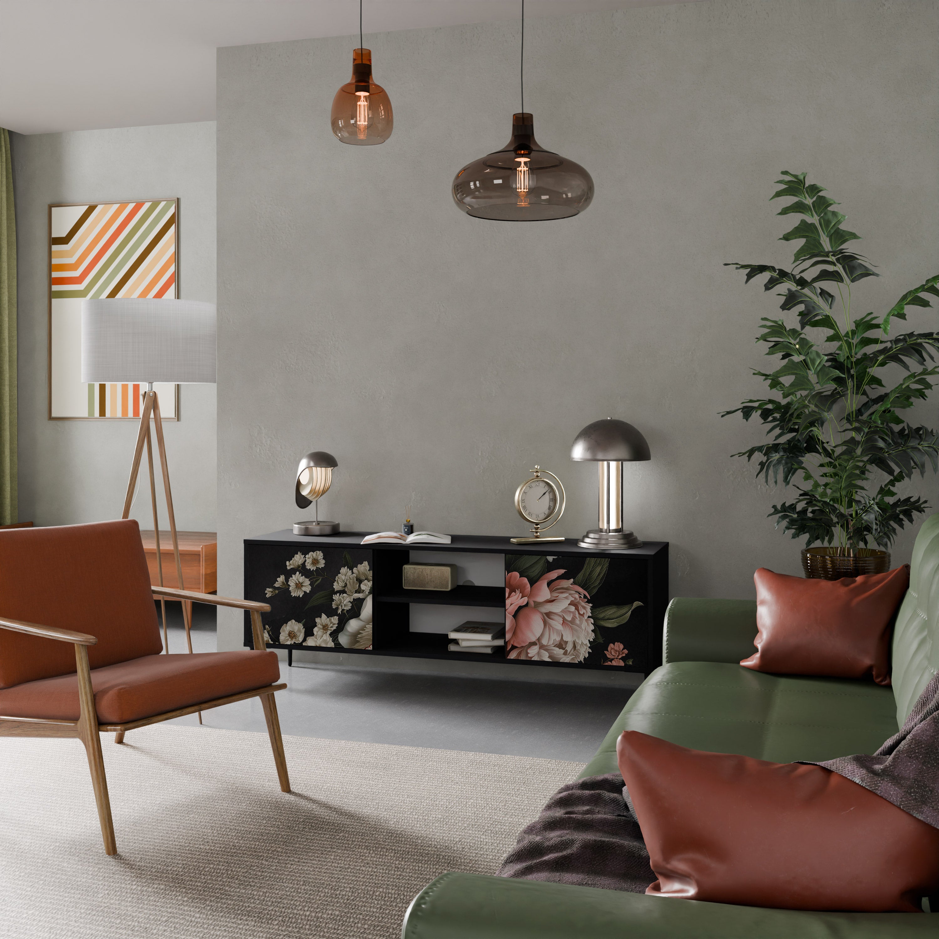 Βάση τηλεόρασης LUSH ELEGANCE με 2 πόρτες σε μαύρο φινίρισμα