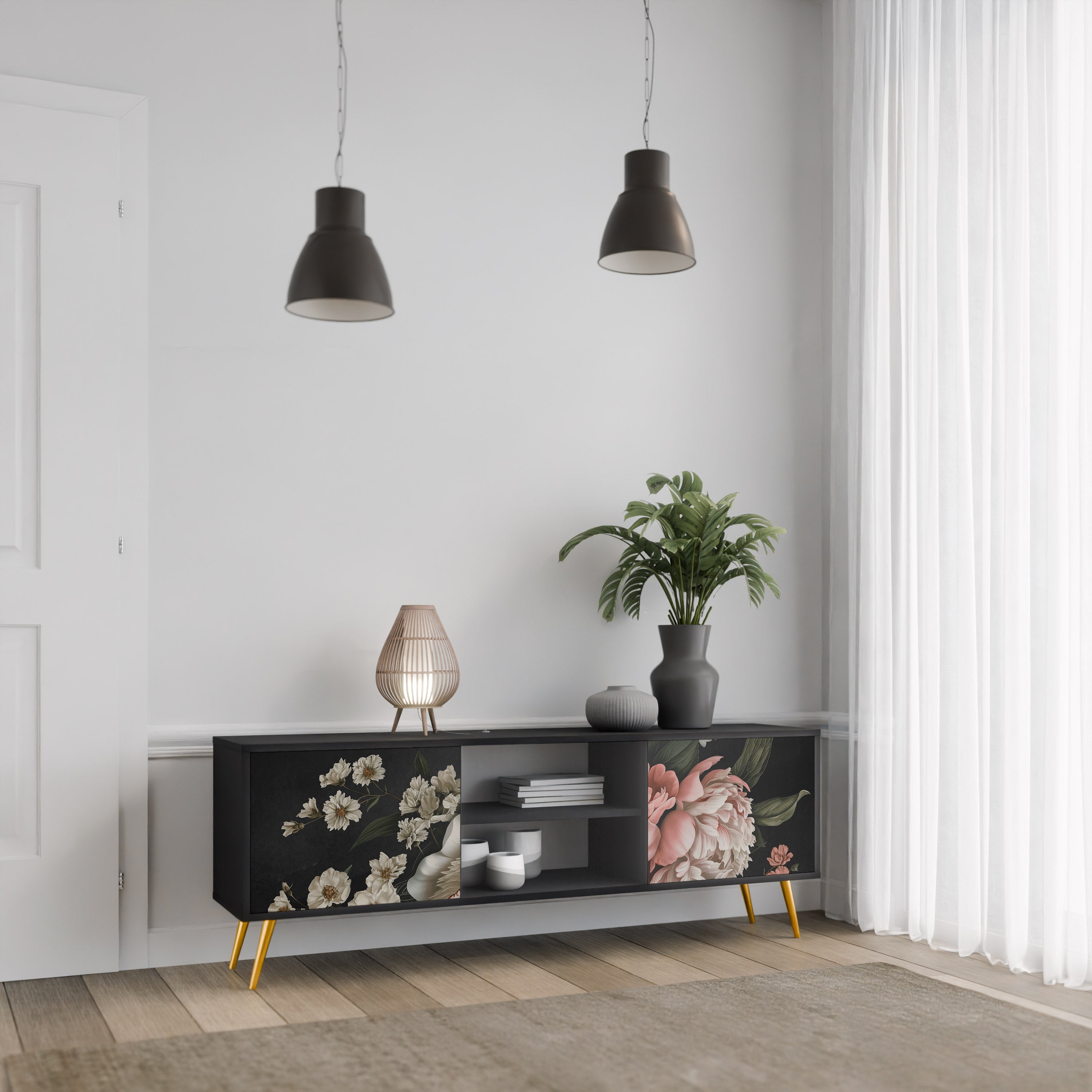 Βάση τηλεόρασης LUSH ELEGANCE με 2 πόρτες σε μαύρο φινίρισμα