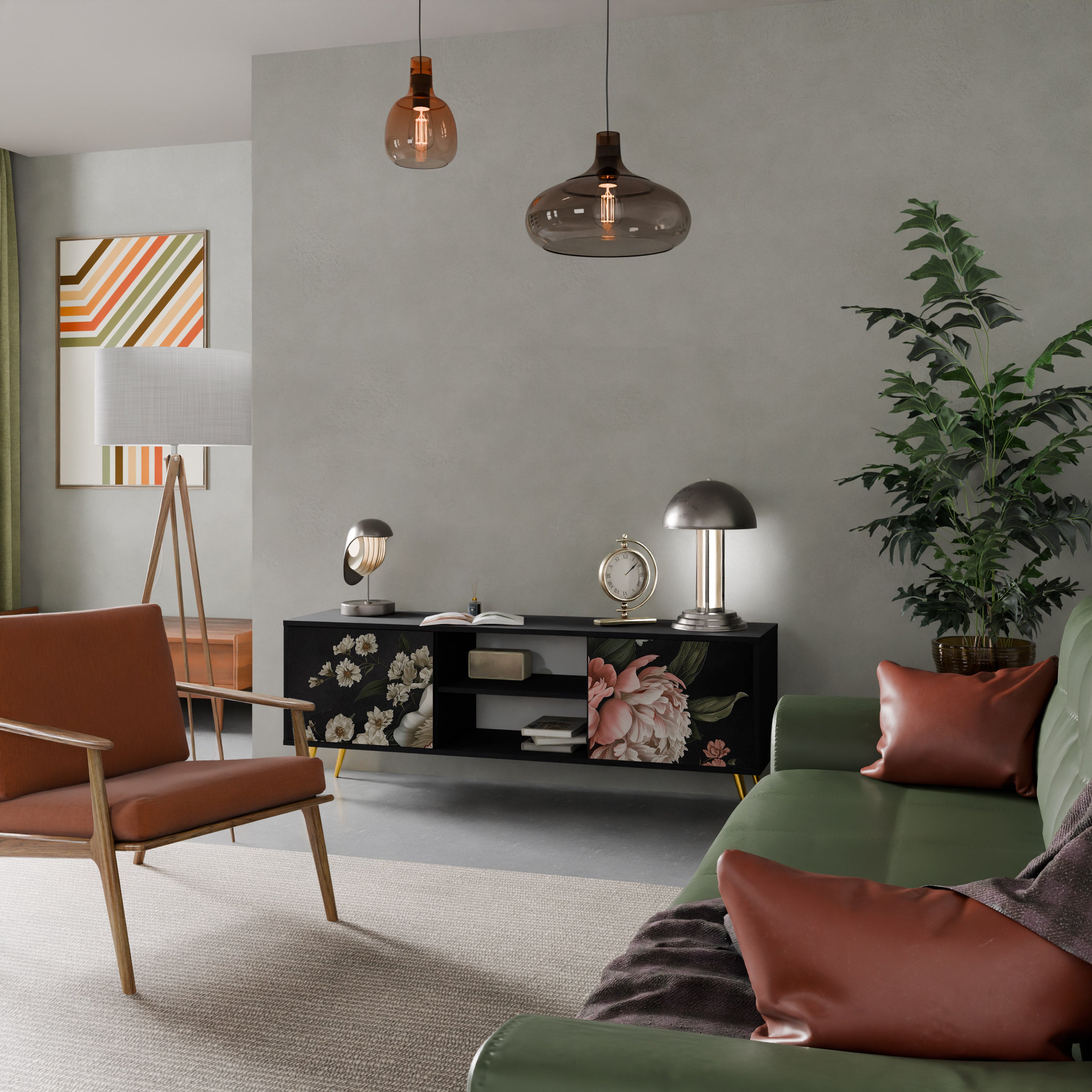 Βάση τηλεόρασης LUSH ELEGANCE με 2 πόρτες σε μαύρο φινίρισμα