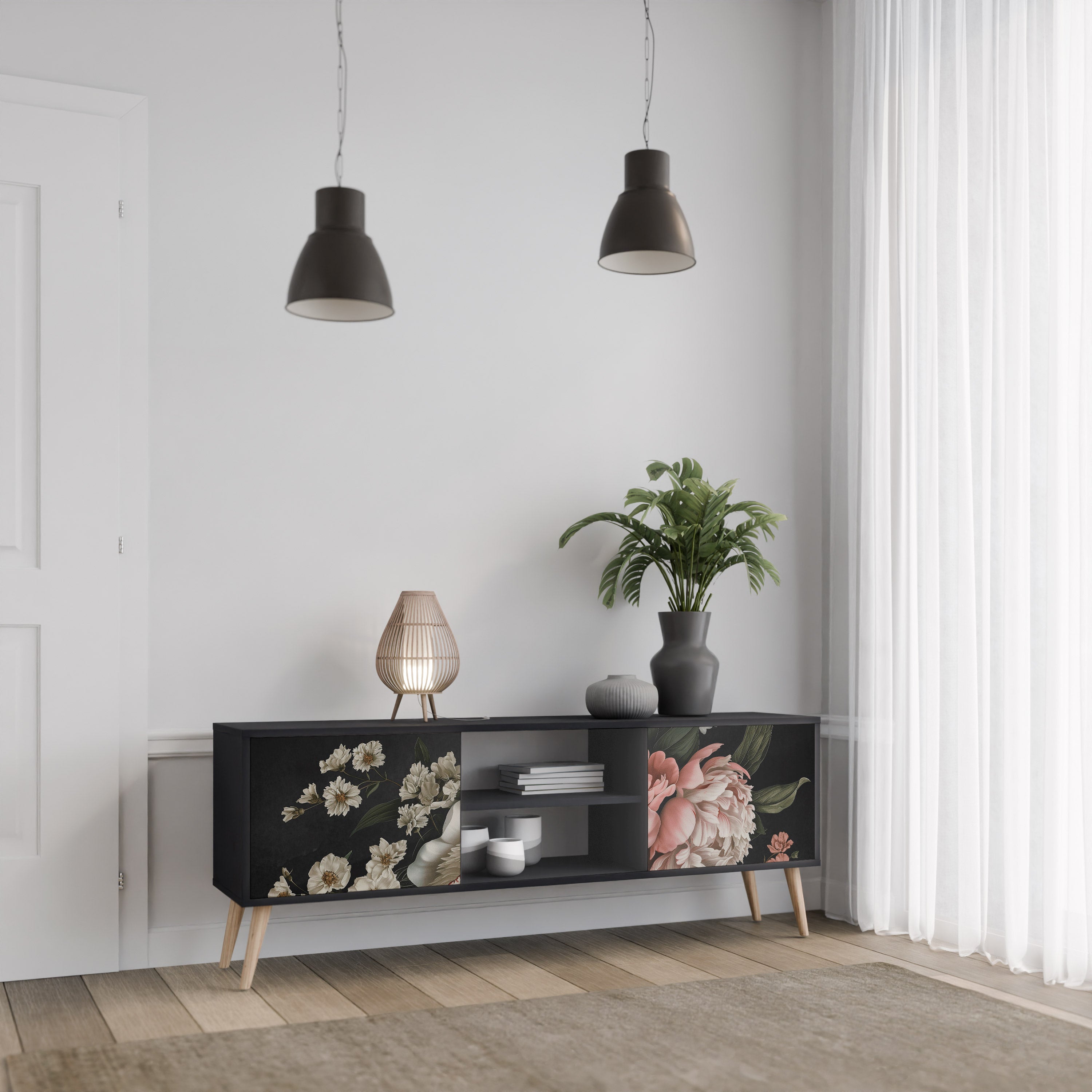 Βάση τηλεόρασης LUSH ELEGANCE με 2 πόρτες σε μαύρο φινίρισμα