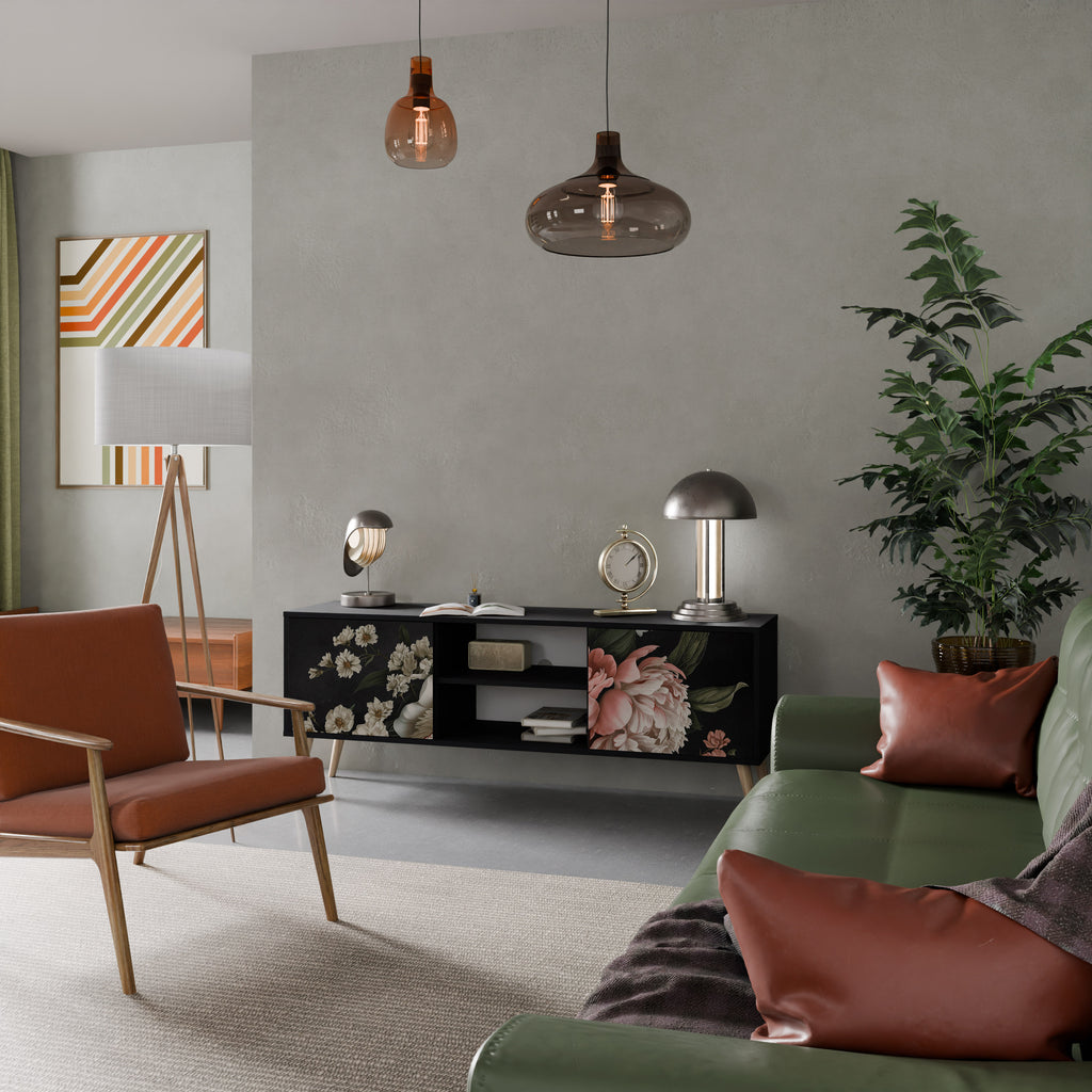Βάση τηλεόρασης LUSH ELEGANCE με 2 πόρτες σε μαύρο φινίρισμα