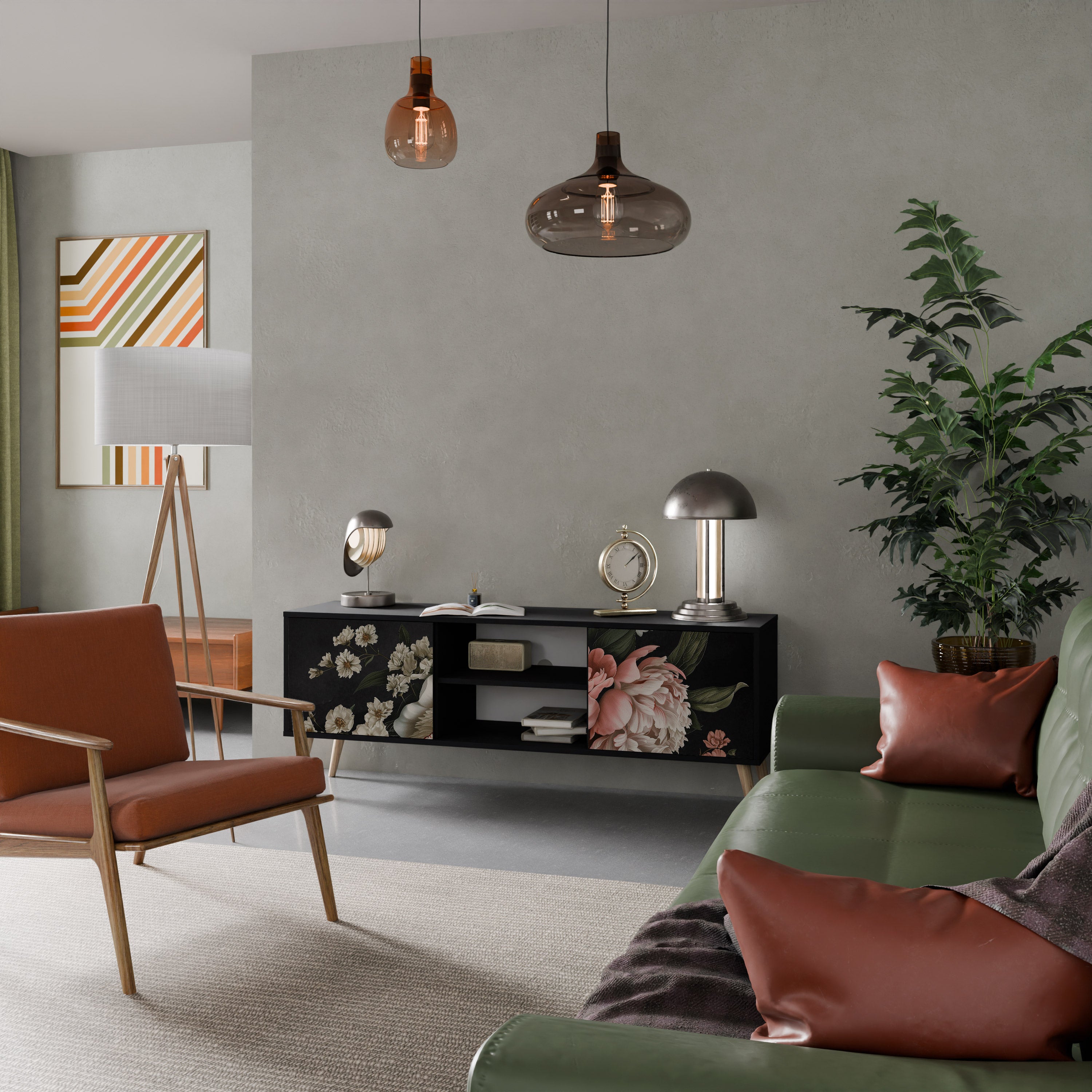 Βάση τηλεόρασης LUSH ELEGANCE με 2 πόρτες σε μαύρο φινίρισμα