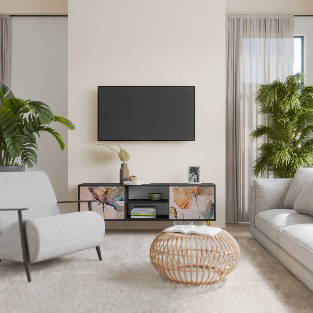 Βάση τηλεόρασης SOFTEN POPPY με 2 πόρτες σε μαύρο φινίρισμα