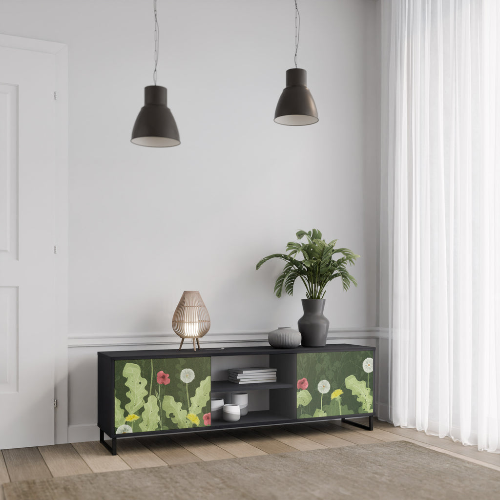 Βάση τηλεόρασης DANDELION AMUSE με 2 πόρτες σε μαύρο φινίρισμα