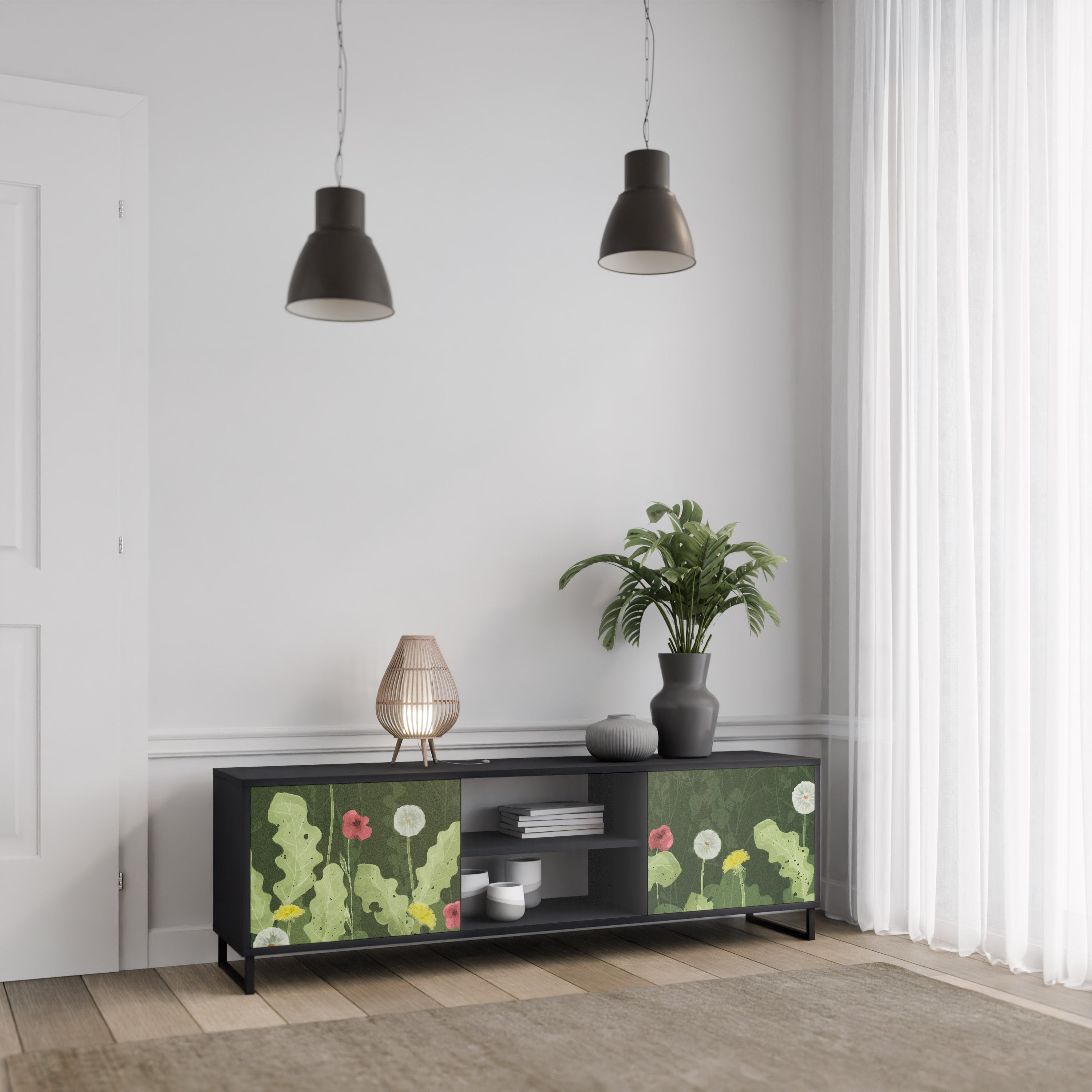 Βάση τηλεόρασης DANDELION AMUSE με 2 πόρτες σε μαύρο φινίρισμα