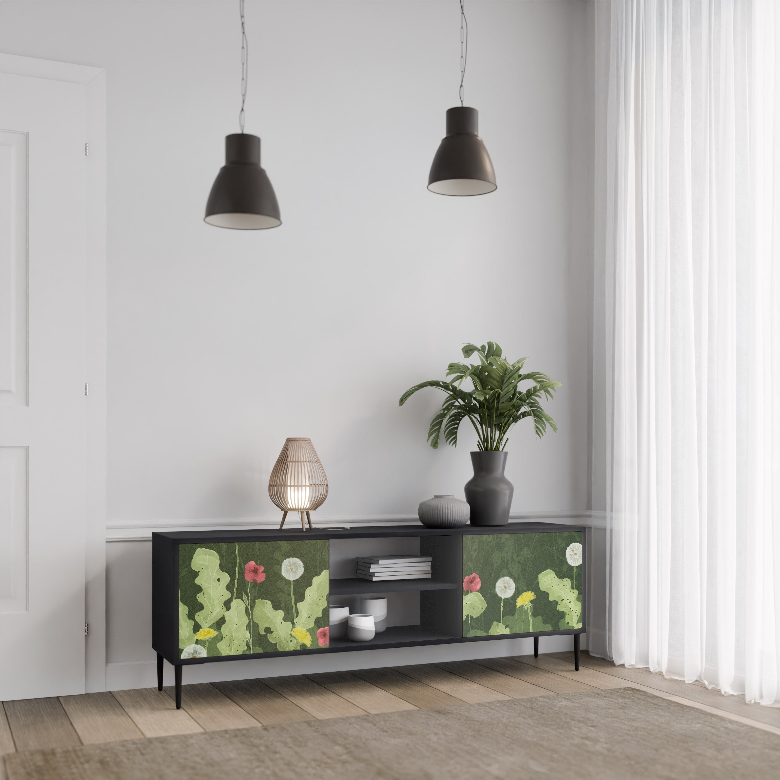 Βάση τηλεόρασης DANDELION AMUSE με 2 πόρτες σε μαύρο φινίρισμα