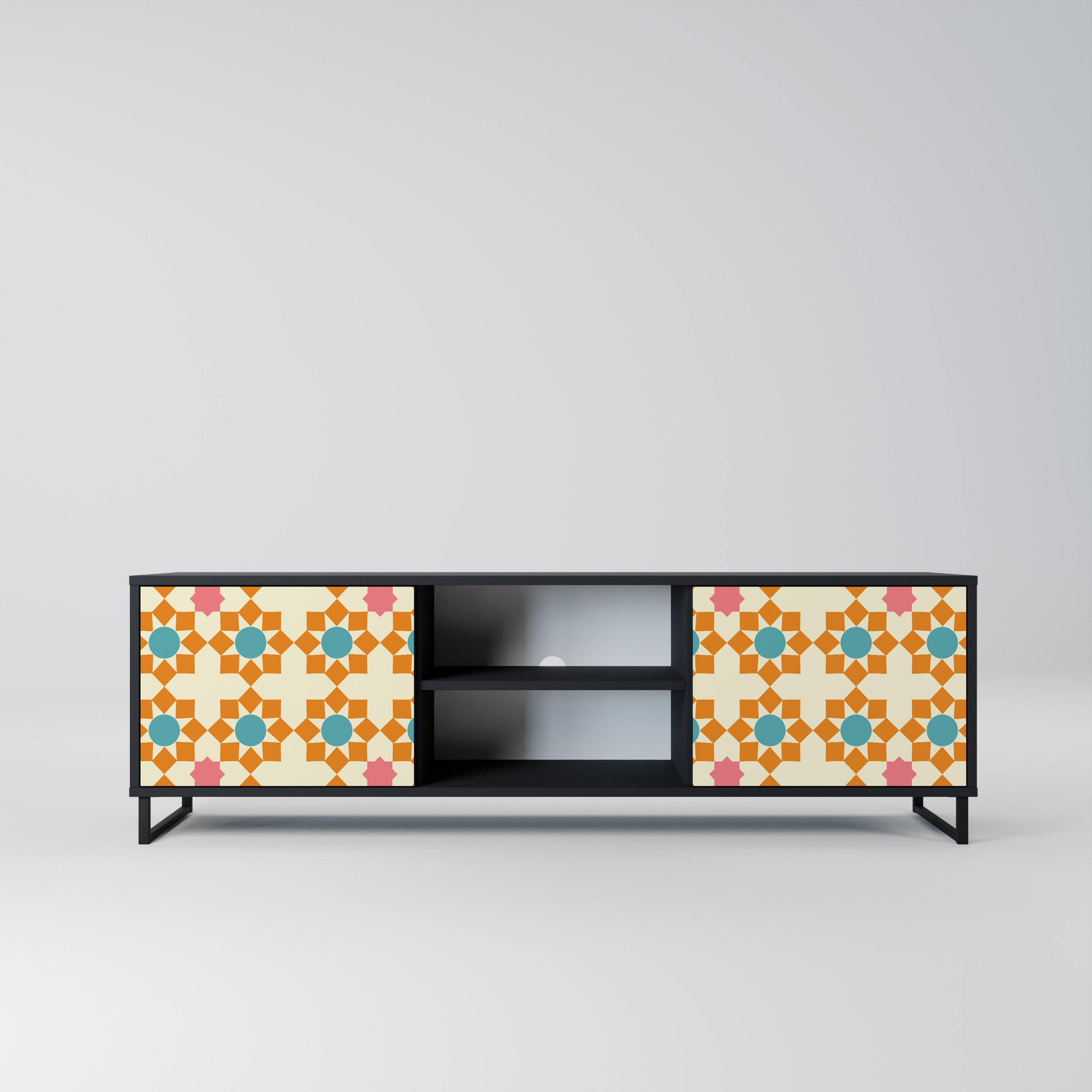 Βάση τηλεόρασης FLORAL DECOR με 2 πόρτες σε μαύρο φινίρισμα