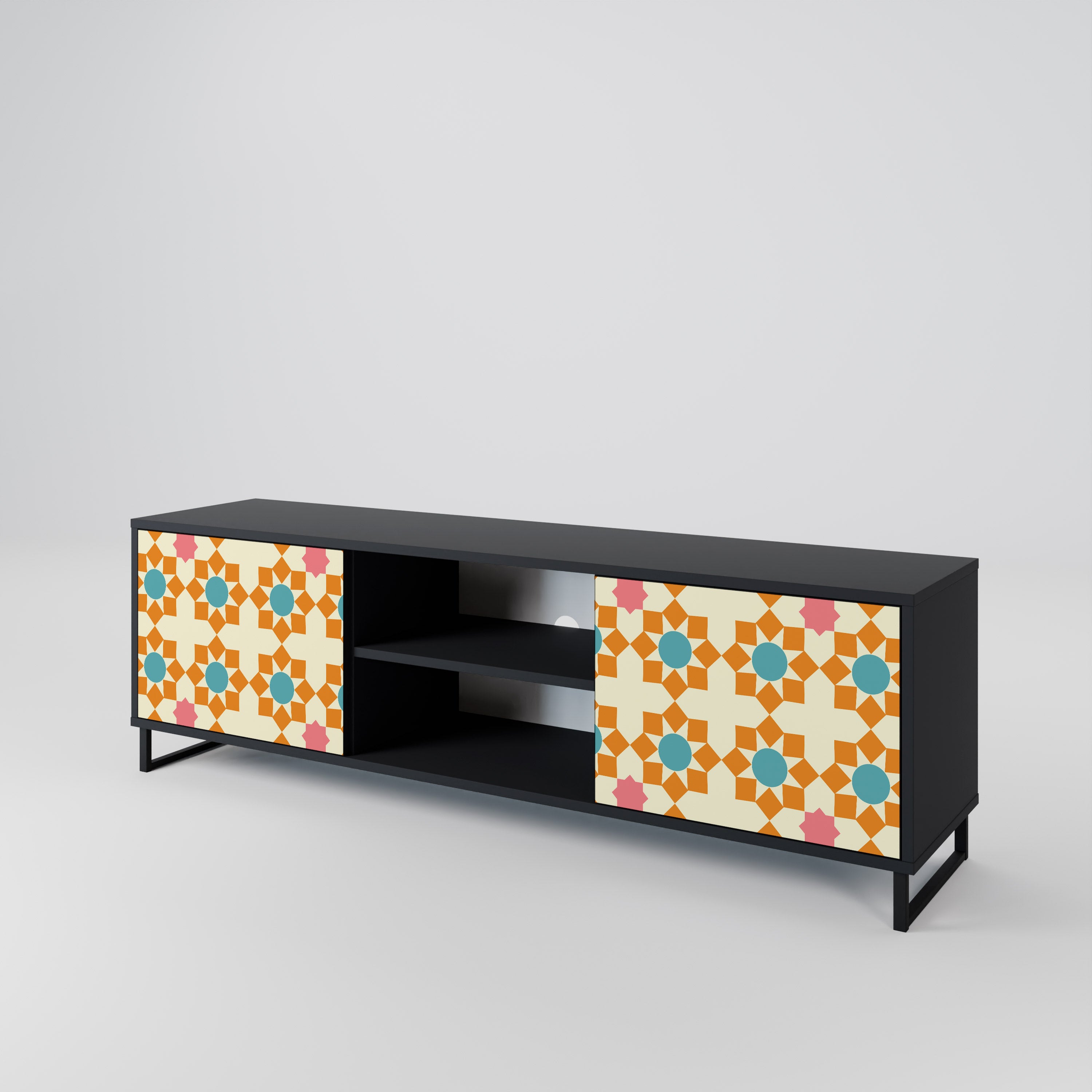 Βάση τηλεόρασης FLORAL DECOR με 2 πόρτες σε μαύρο φινίρισμα