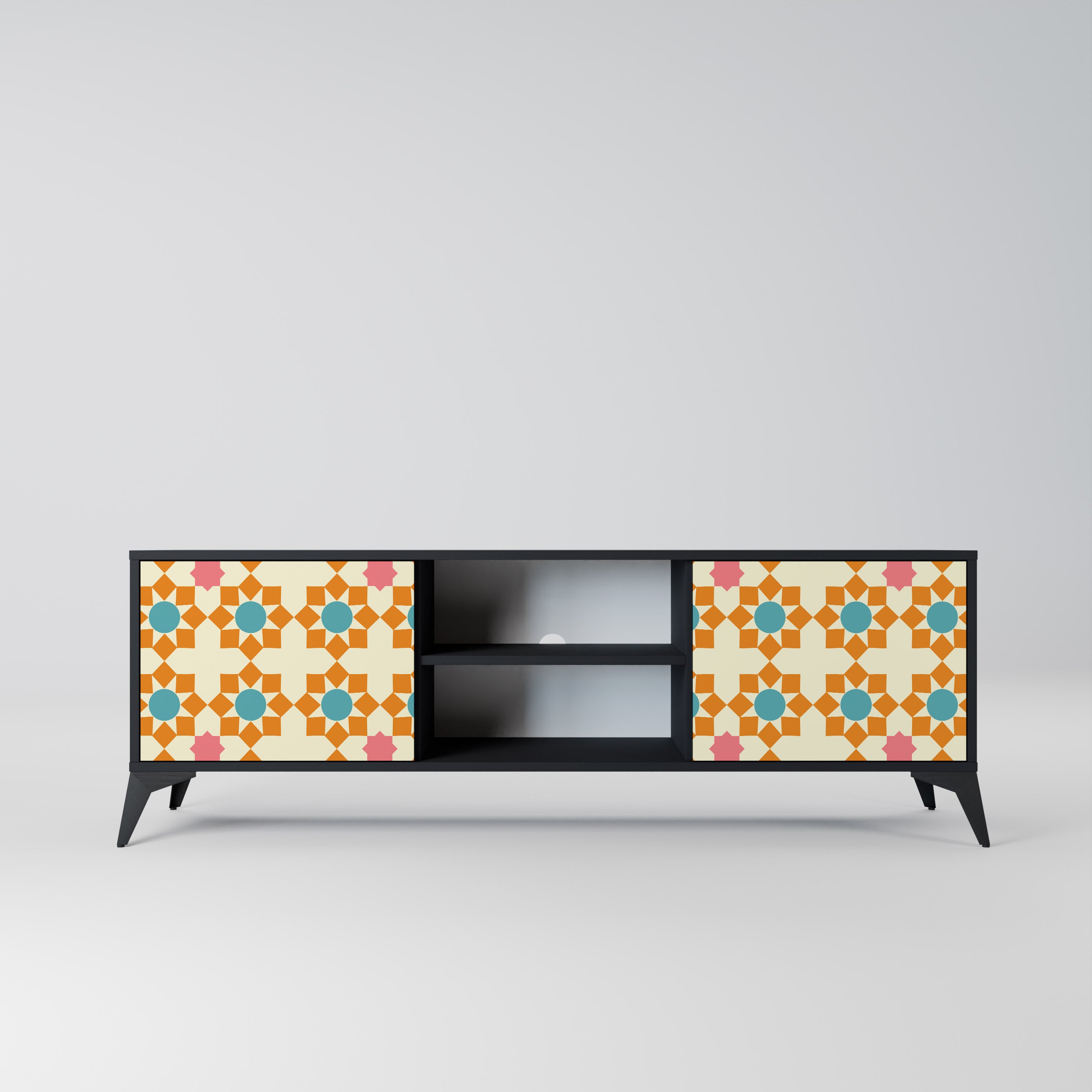 Βάση τηλεόρασης FLORAL DECOR με 2 πόρτες σε μαύρο φινίρισμα