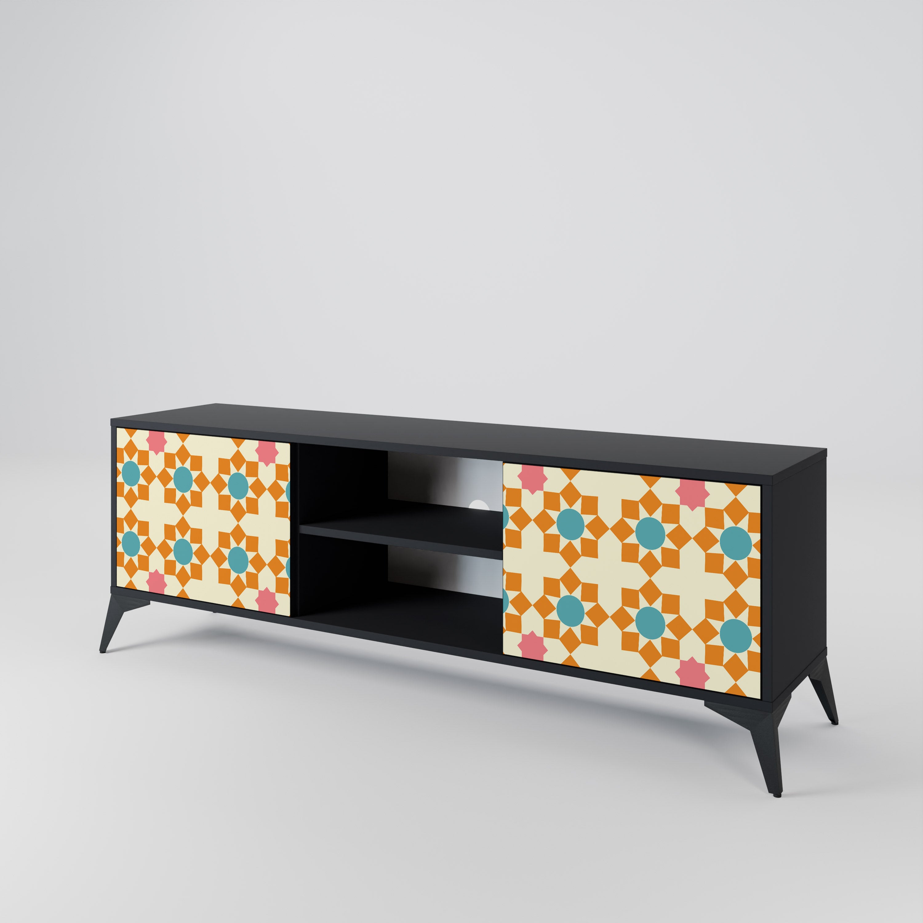 Βάση τηλεόρασης FLORAL DECOR με 2 πόρτες σε μαύρο φινίρισμα