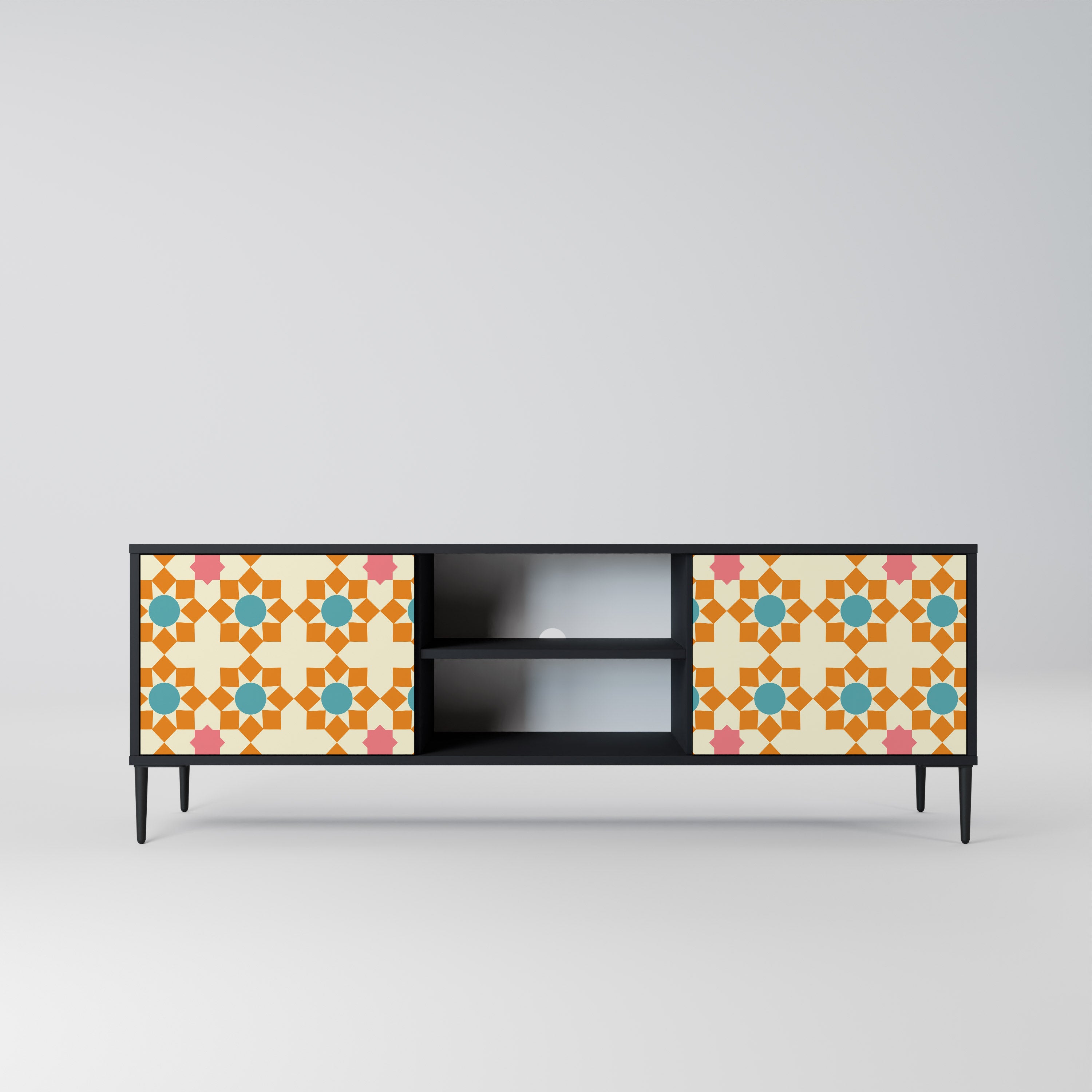 Βάση τηλεόρασης FLORAL DECOR με 2 πόρτες σε μαύρο φινίρισμα