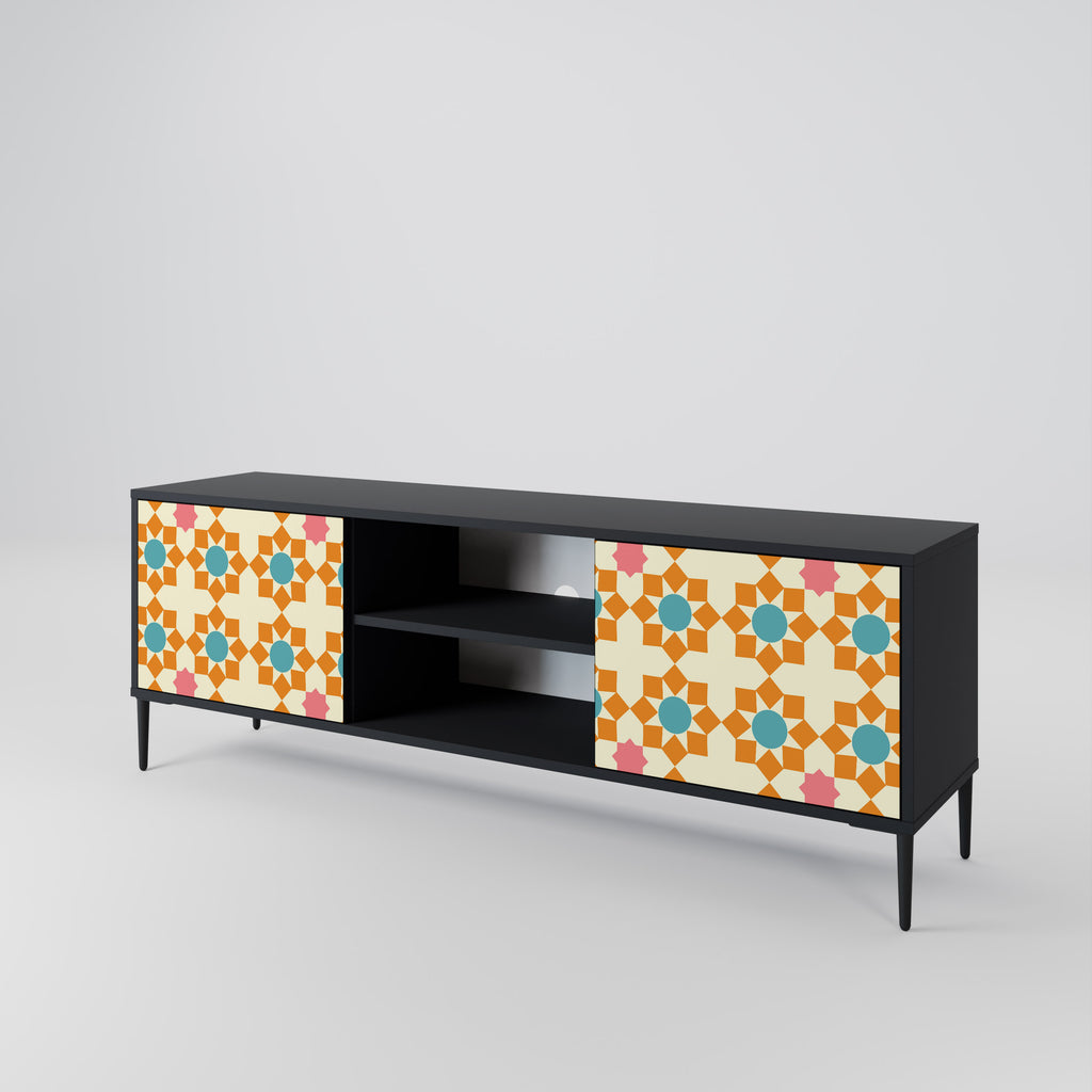 Βάση τηλεόρασης FLORAL DECOR με 2 πόρτες σε μαύρο φινίρισμα