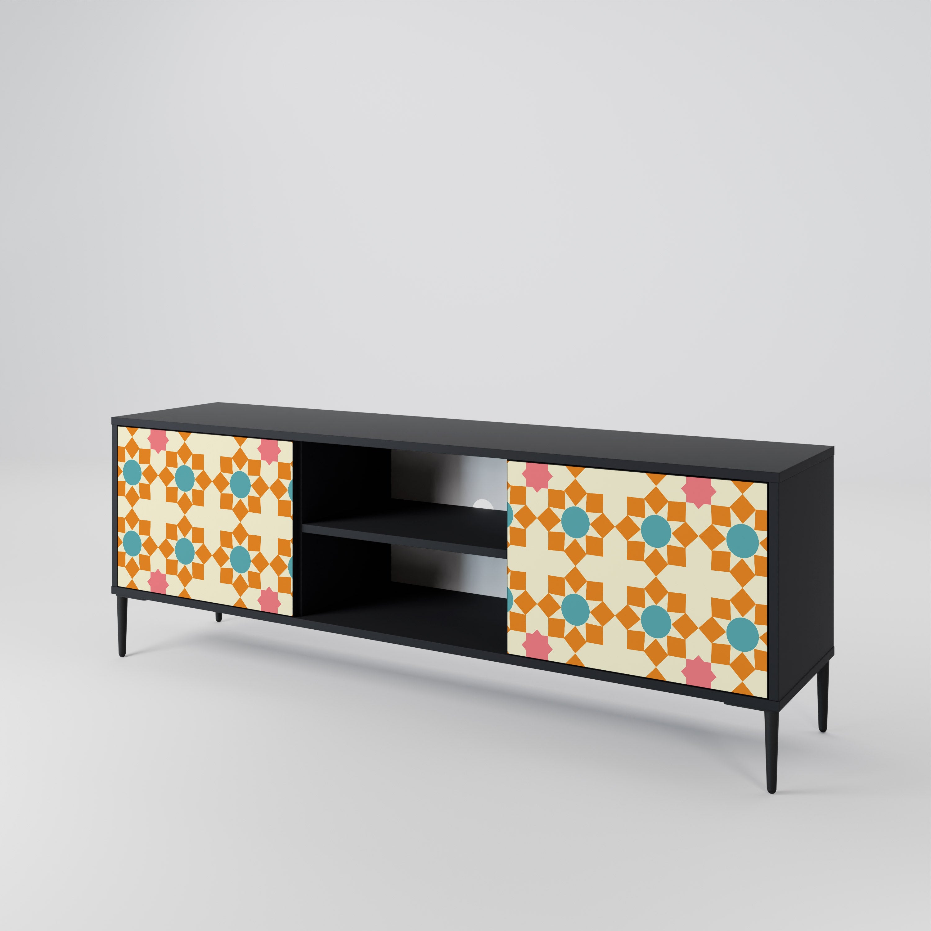 Βάση τηλεόρασης FLORAL DECOR με 2 πόρτες σε μαύρο φινίρισμα
