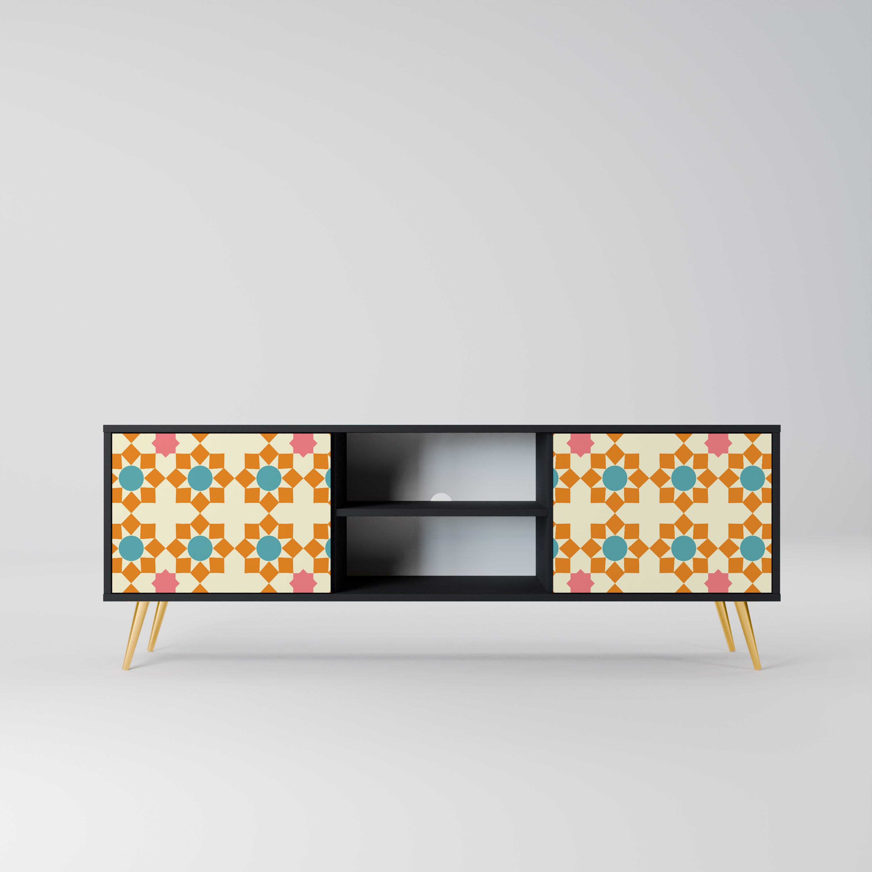 Βάση τηλεόρασης FLORAL DECOR με 2 πόρτες σε μαύρο φινίρισμα