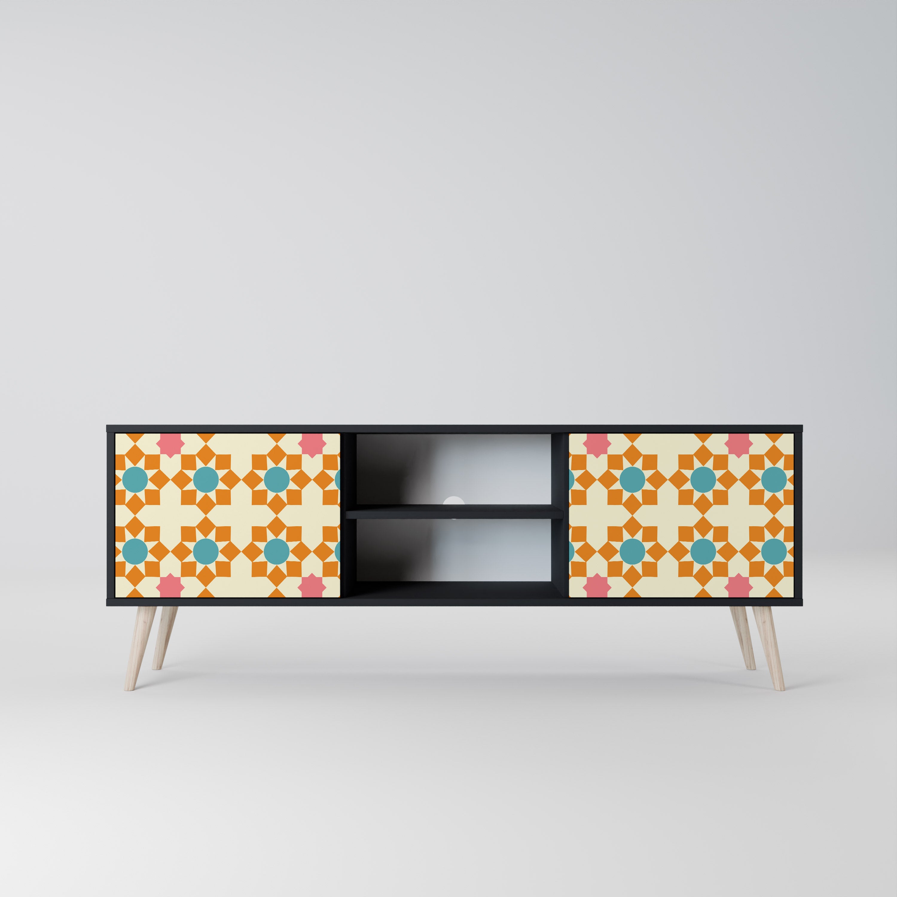 Βάση τηλεόρασης FLORAL DECOR με 2 πόρτες σε μαύρο φινίρισμα