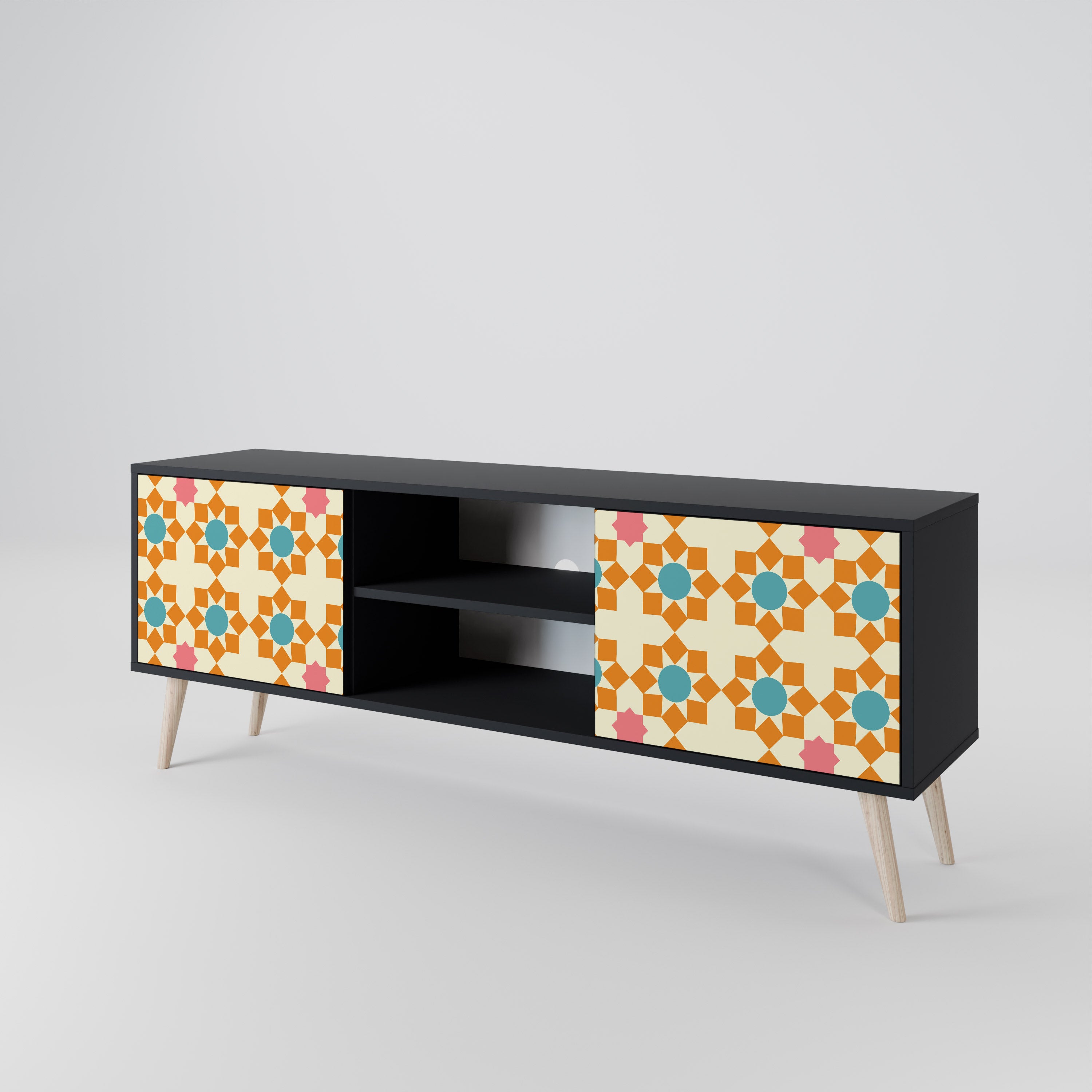 Βάση τηλεόρασης FLORAL DECOR με 2 πόρτες σε μαύρο φινίρισμα