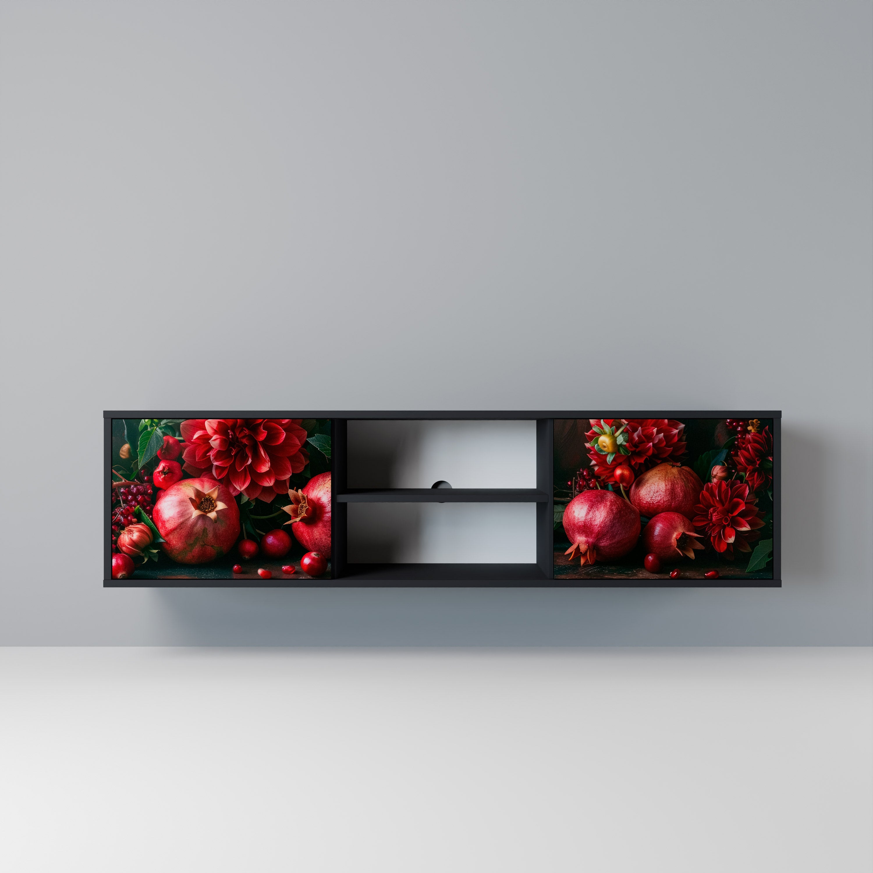Βάση τηλεόρασης 2 θυρών DAHLIAS AND POMEGRANATES σε μαύρο φινίρισμα