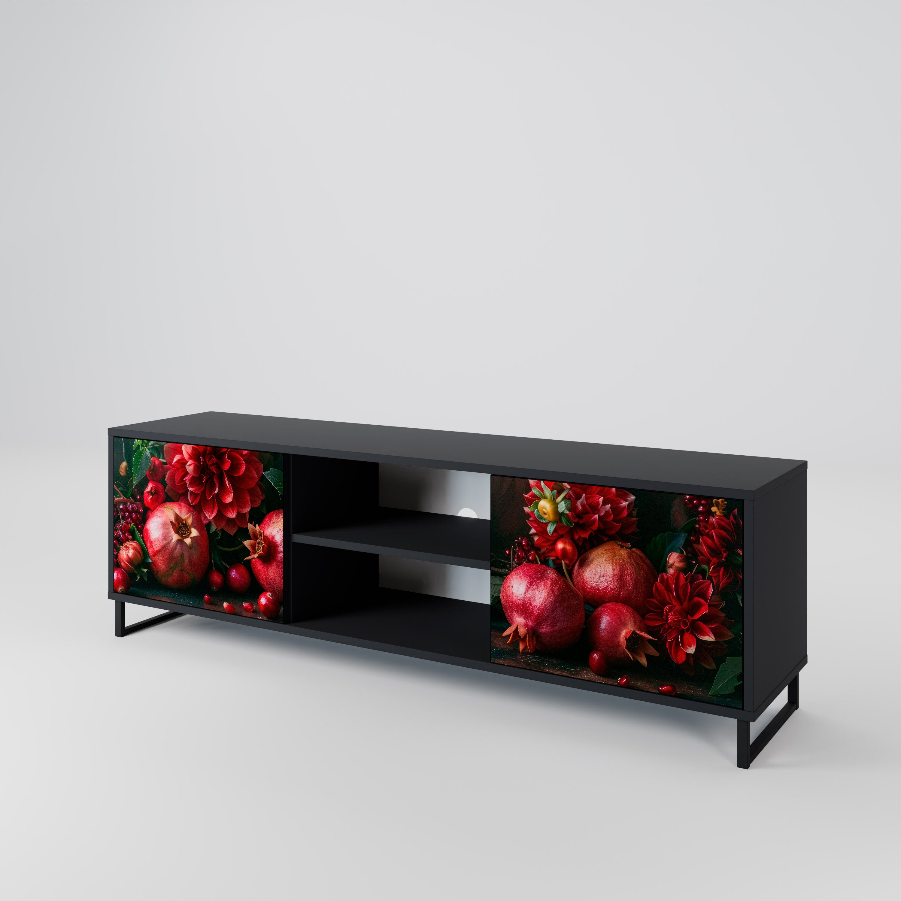 Βάση τηλεόρασης 2 θυρών DAHLIAS AND POMEGRANATES σε μαύρο φινίρισμα