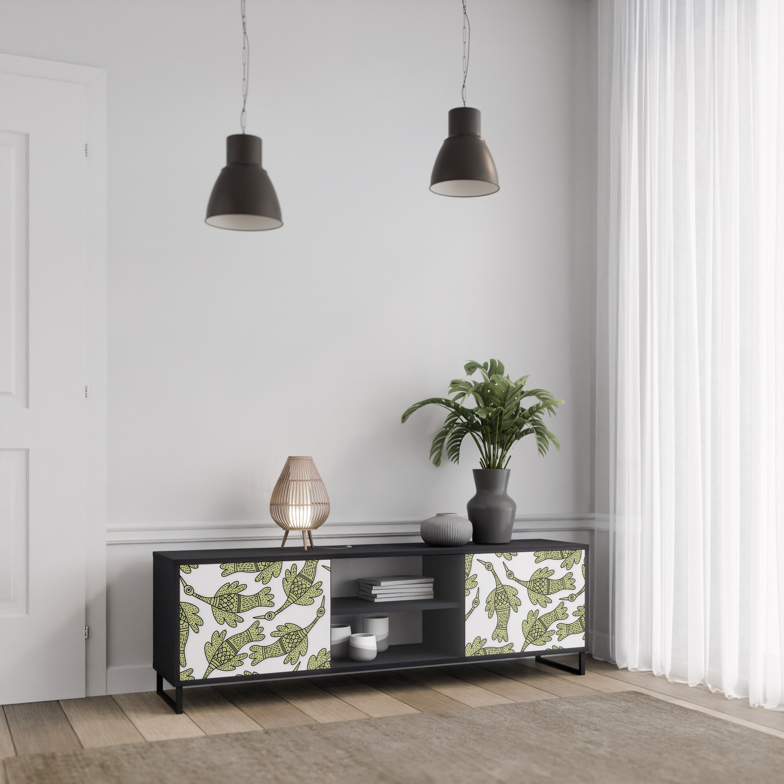 SEEDLING SONGBIRD Βάση τηλεόρασης 2 θυρών σε μαύρο φινίρισμα