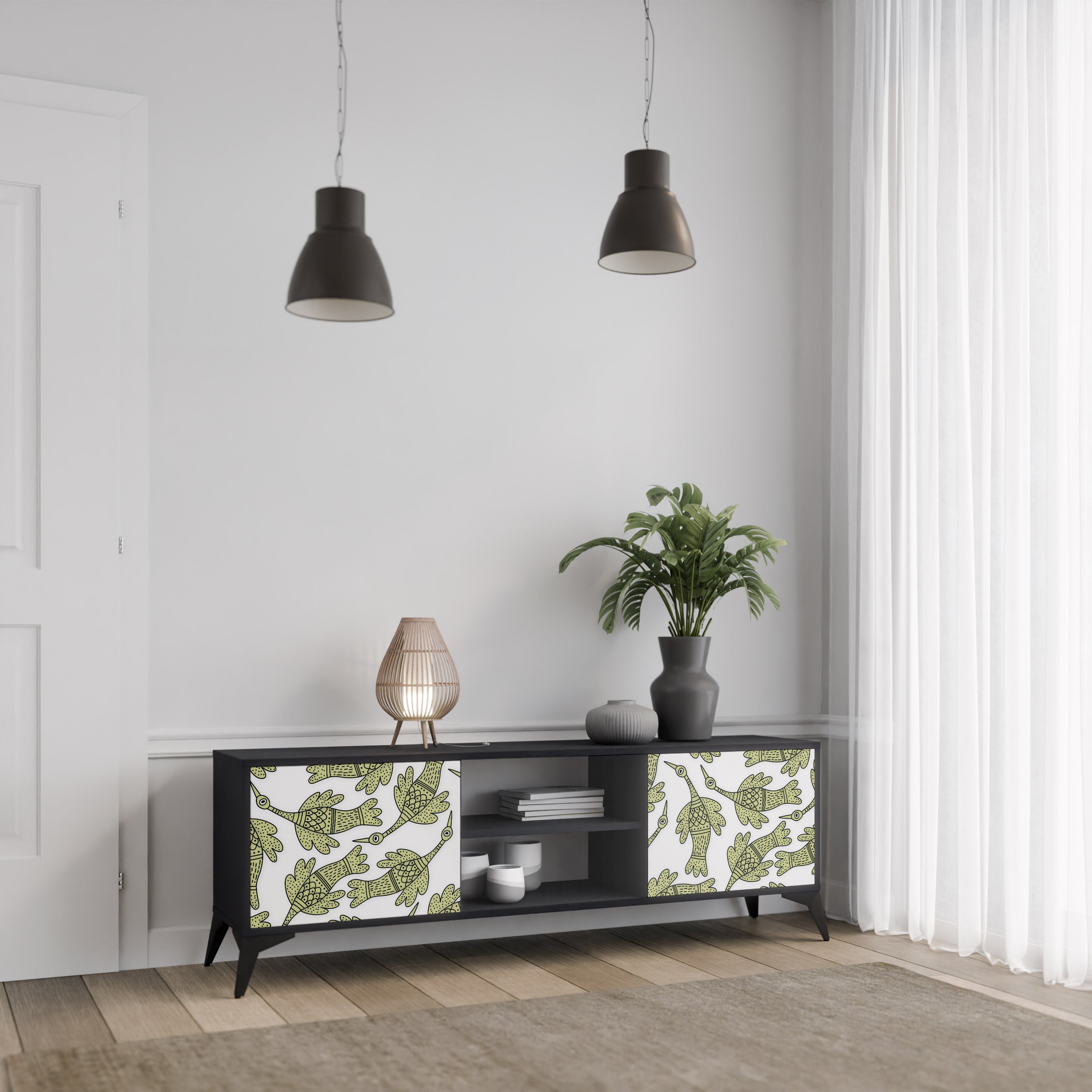SEEDLING SONGBIRD Βάση τηλεόρασης 2 θυρών σε μαύρο φινίρισμα