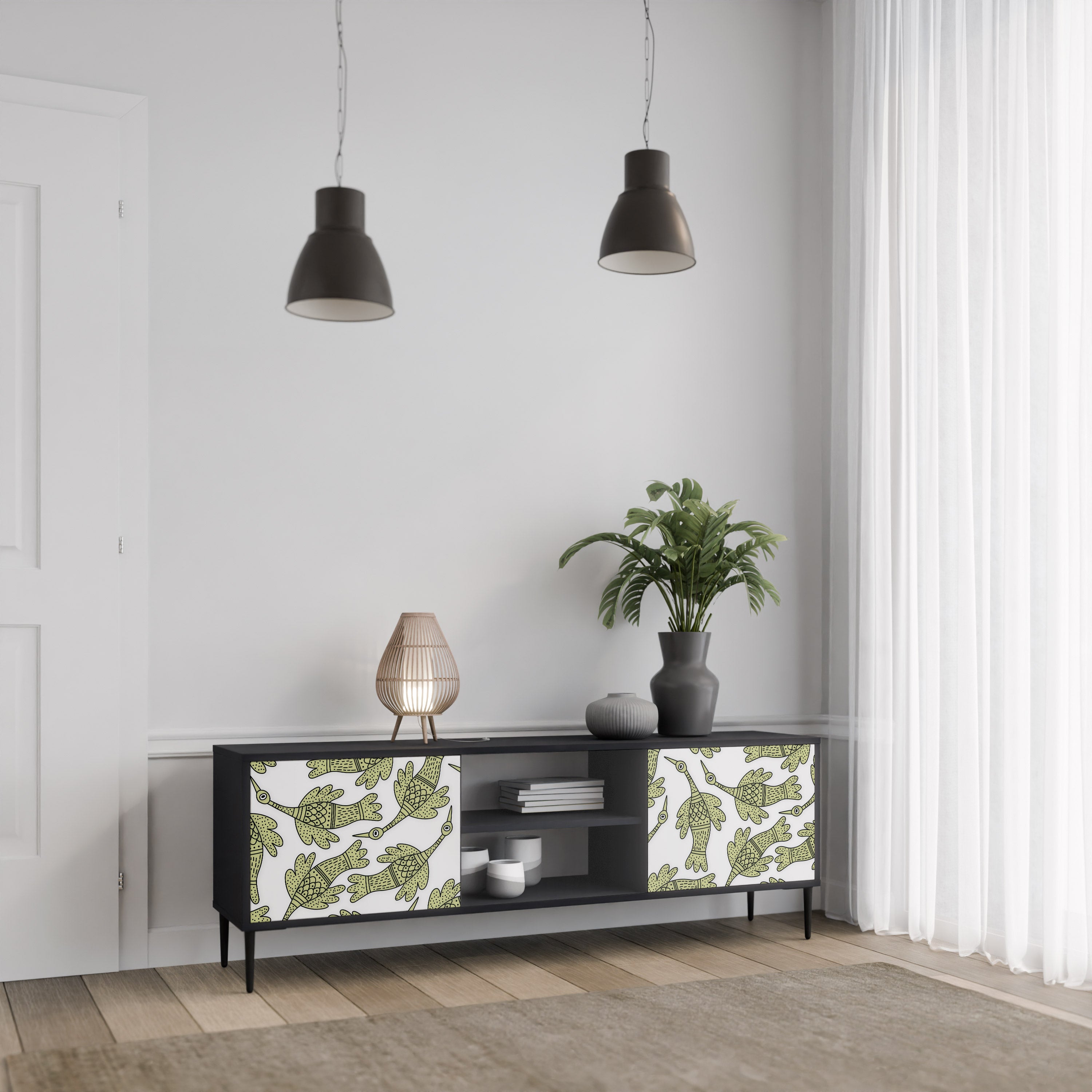 SEEDLING SONGBIRD Βάση τηλεόρασης 2 θυρών σε μαύρο φινίρισμα
