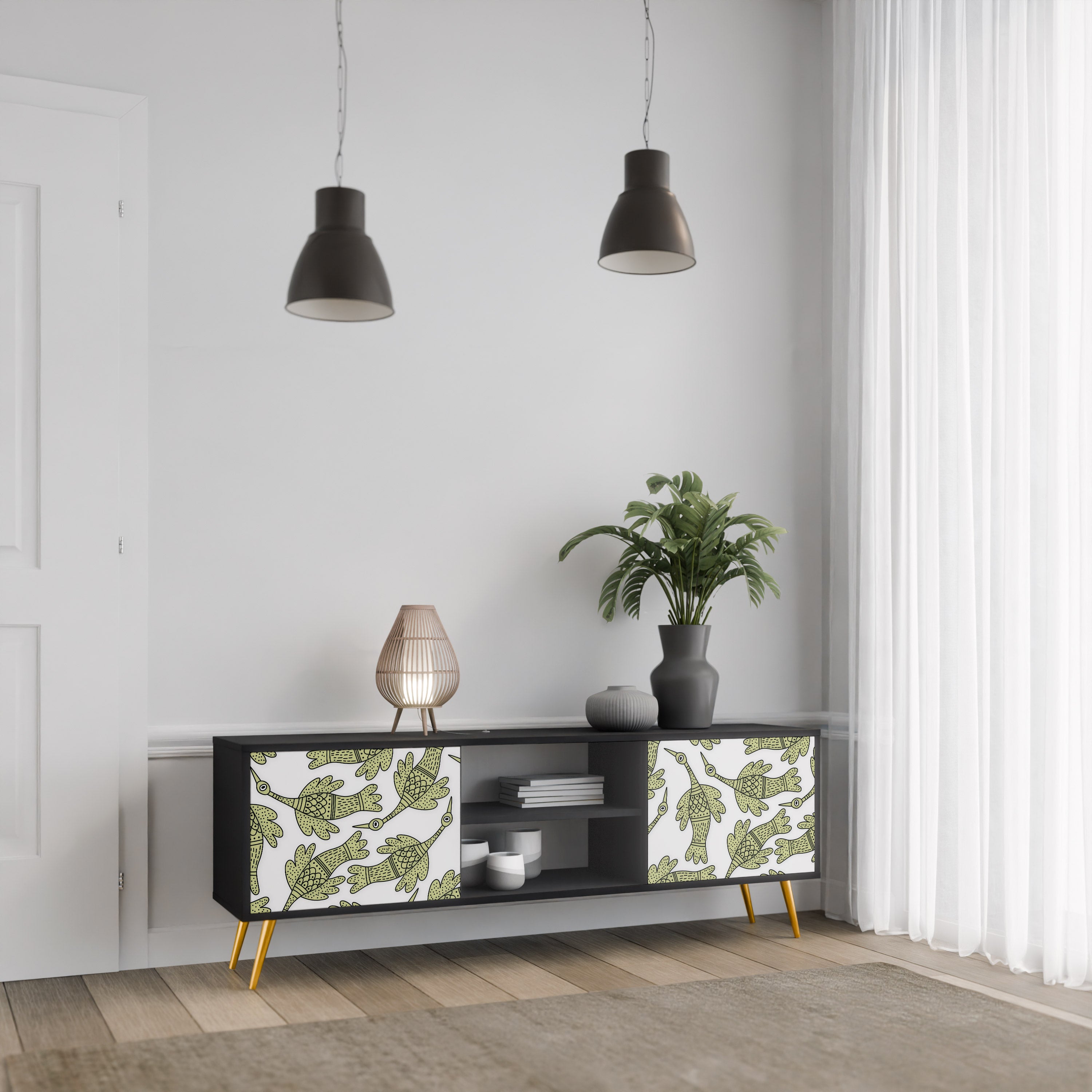 SEEDLING SONGBIRD Βάση τηλεόρασης 2 θυρών σε μαύρο φινίρισμα