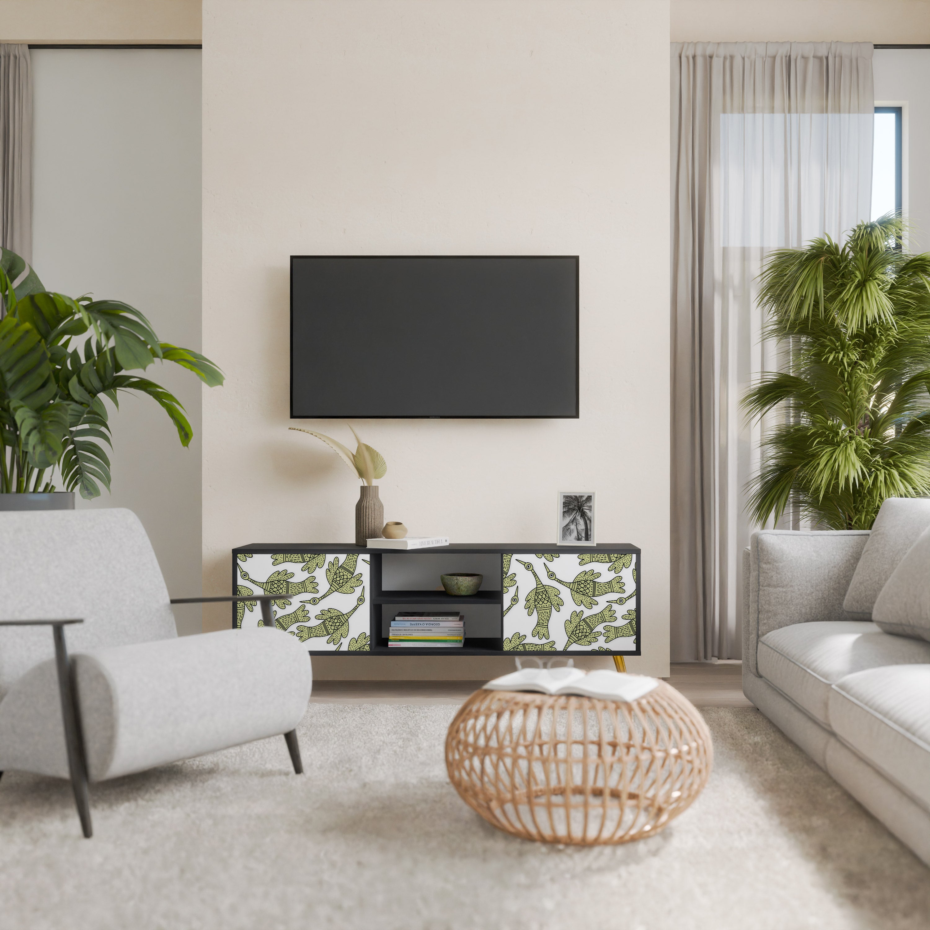 SEEDLING SONGBIRD Βάση τηλεόρασης 2 θυρών σε μαύρο φινίρισμα
