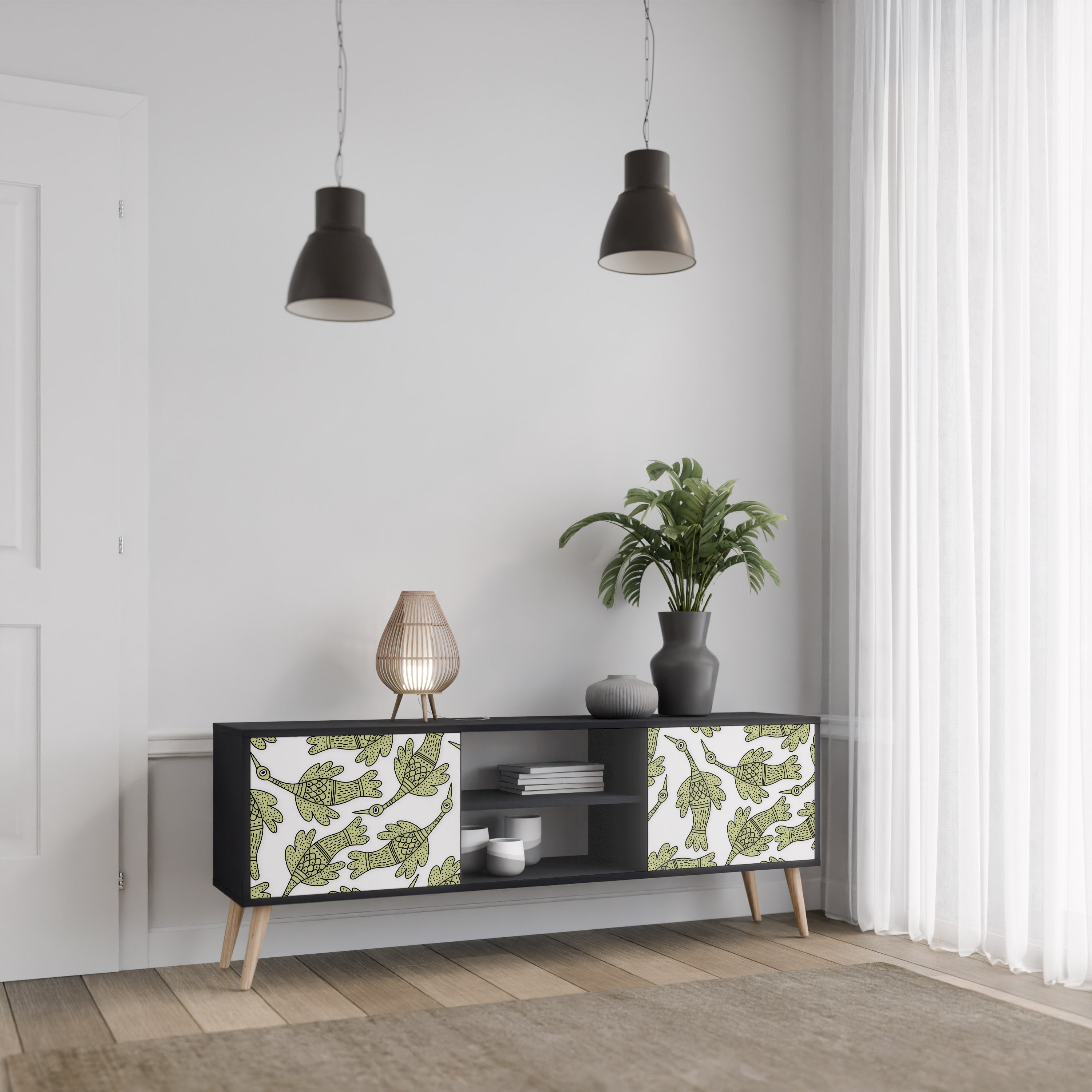 SEEDLING SONGBIRD Βάση τηλεόρασης 2 θυρών σε μαύρο φινίρισμα