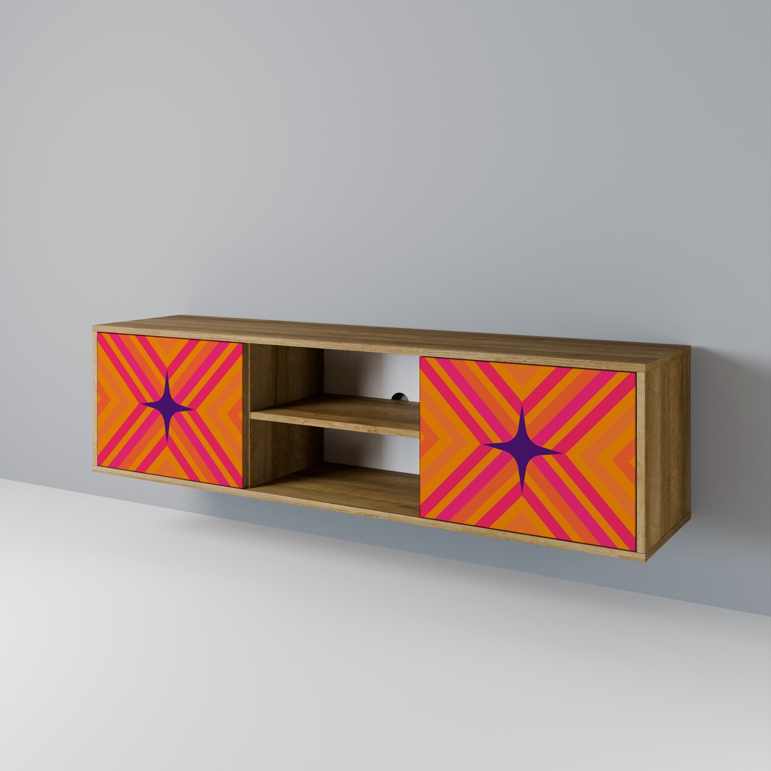 Βάση τηλεόρασης GEOMETRIC BRILLIANCE με 2 πόρτες σε όψη δρυός