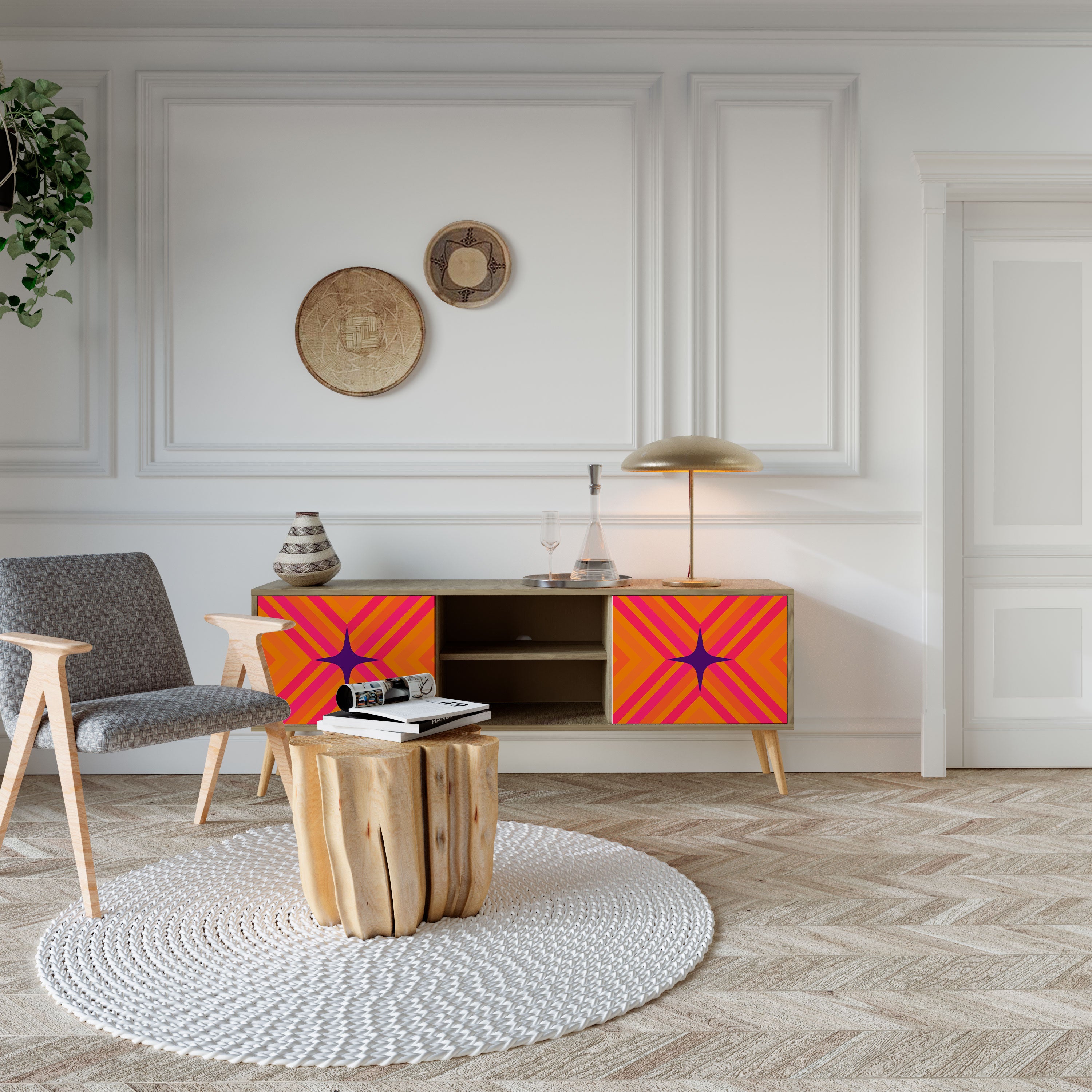 Βάση τηλεόρασης GEOMETRIC BRILLIANCE με 2 πόρτες σε όψη δρυός