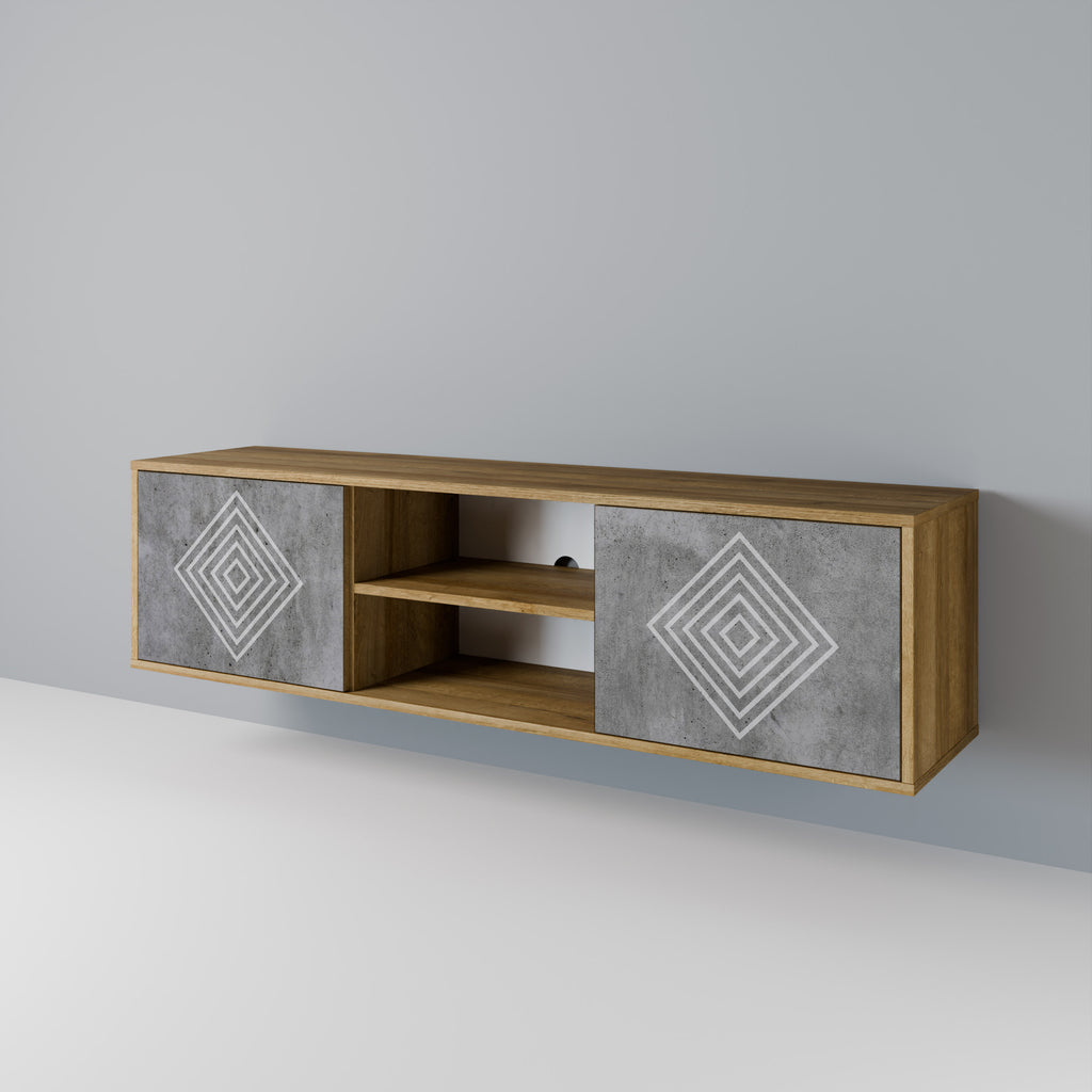 Βάση τηλεόρασης POLYGONAL ARTISTRY με 2 πόρτες σε εφέ δρυός