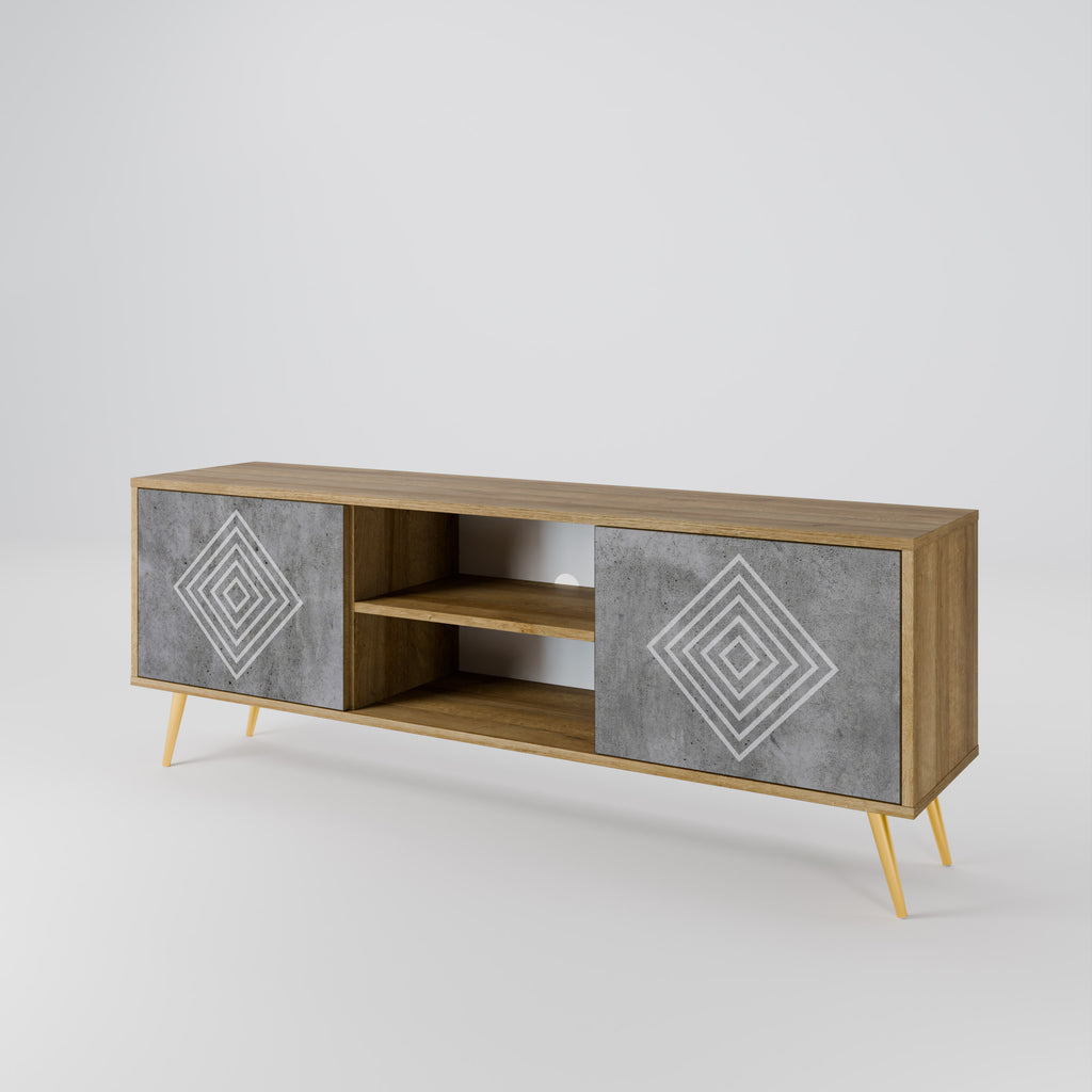 Βάση τηλεόρασης POLYGONAL ARTISTRY με 2 πόρτες σε εφέ δρυός