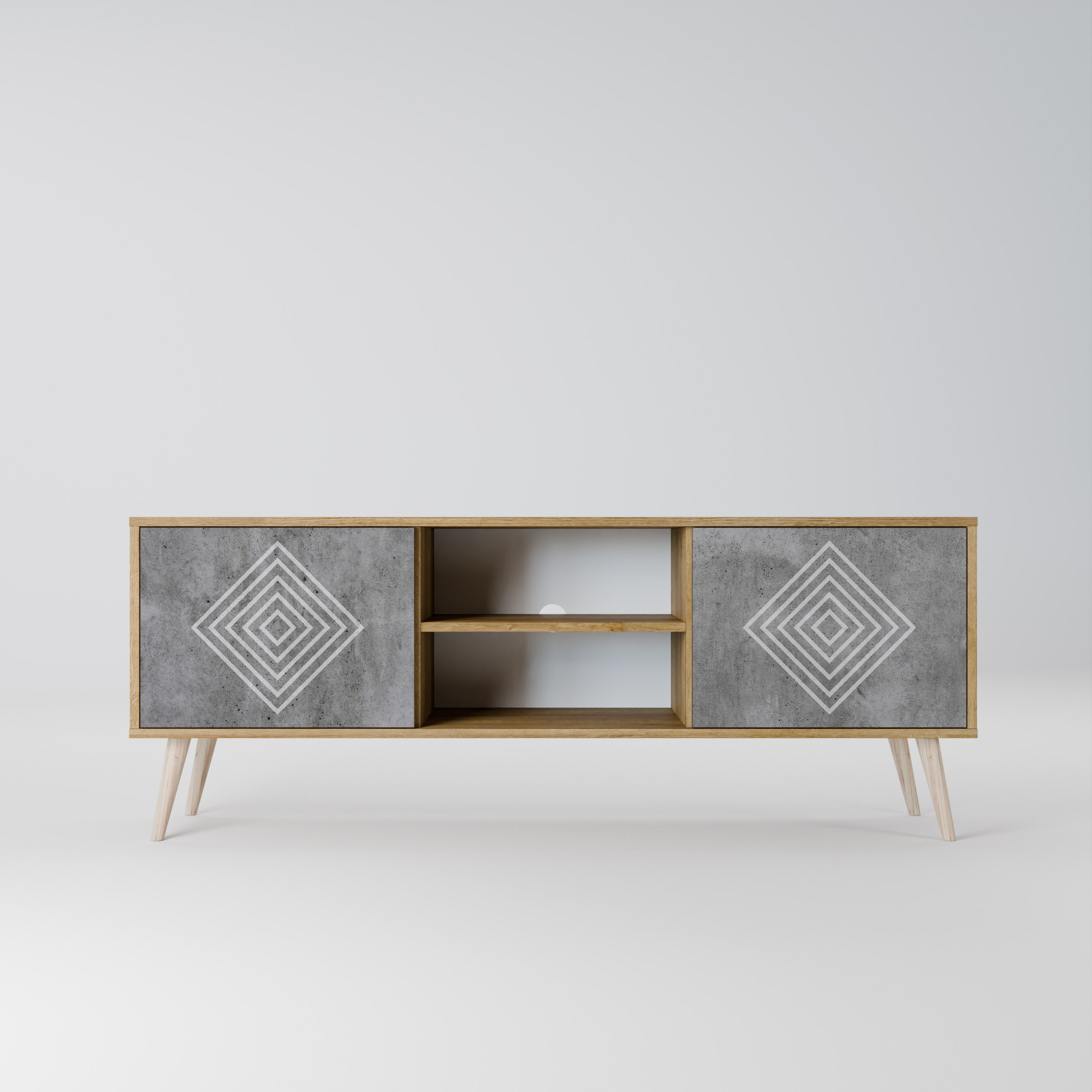 Βάση τηλεόρασης POLYGONAL ARTISTRY με 2 πόρτες σε εφέ δρυός
