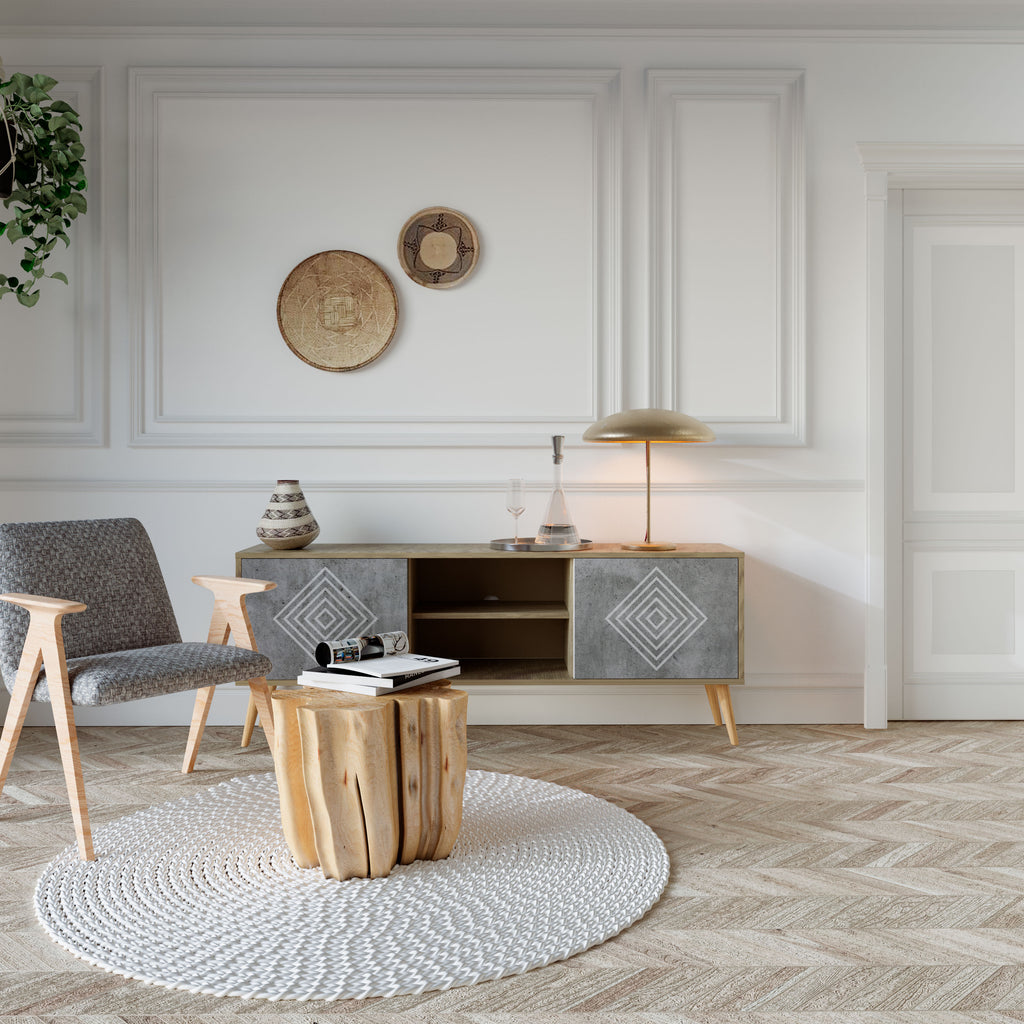Βάση τηλεόρασης POLYGONAL ARTISTRY με 2 πόρτες σε εφέ δρυός