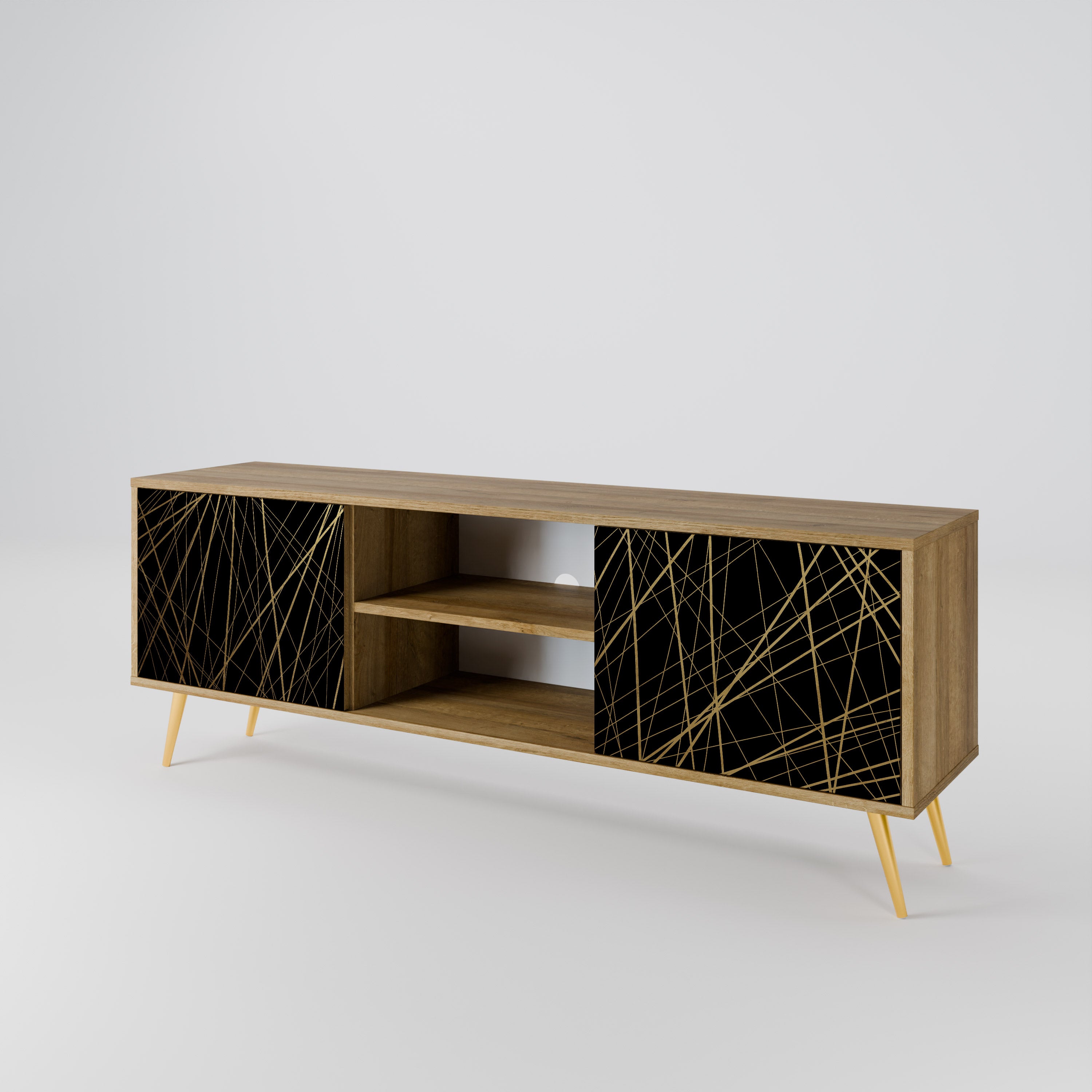 BRIGHT MESH 2-Door TV Stand in Oak Effect