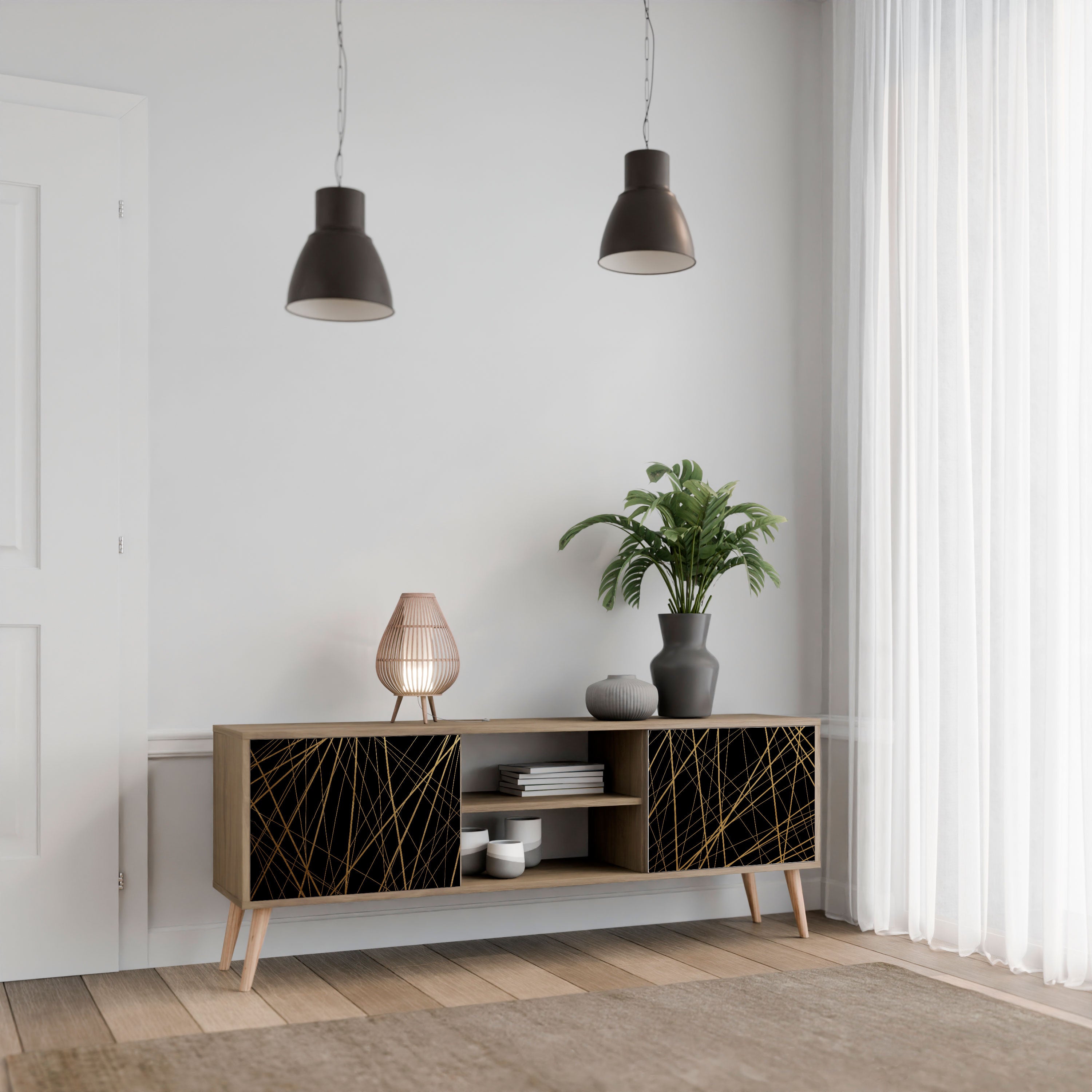 BRIGHT MESH 2-Door TV Stand in Oak Effect