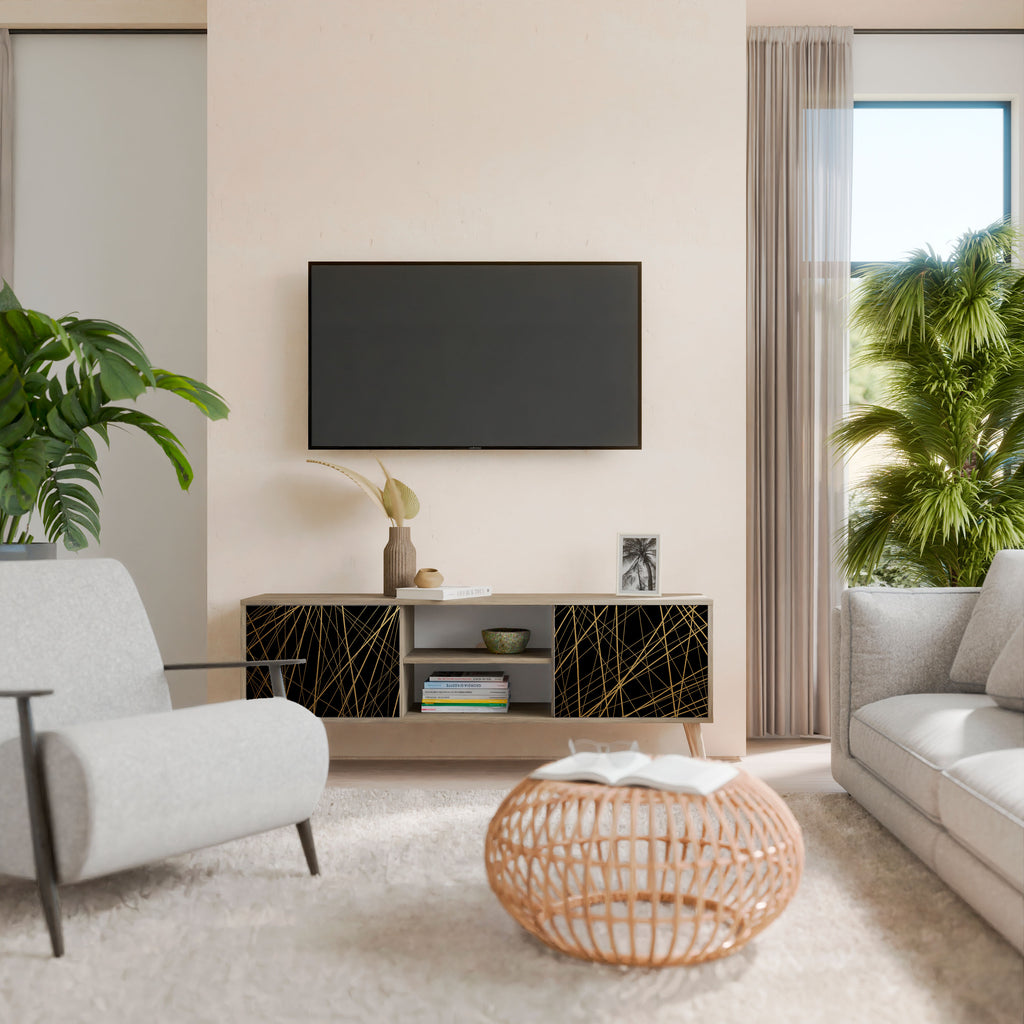 BRIGHT MESH 2-Door TV Stand in Oak Effect