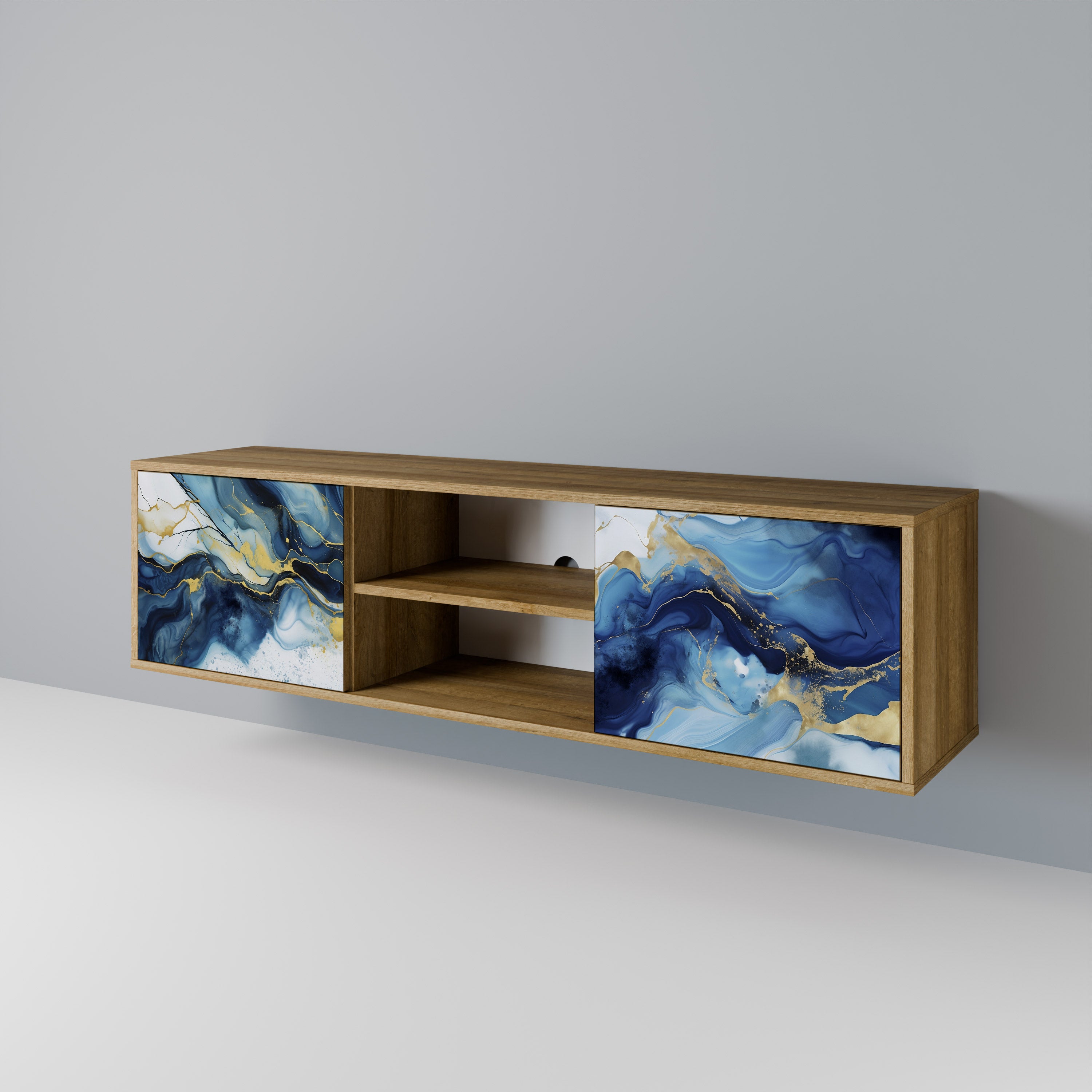 Βάση τηλεόρασης INKY MARBLE με 2 πόρτες σε εφέ δρυός