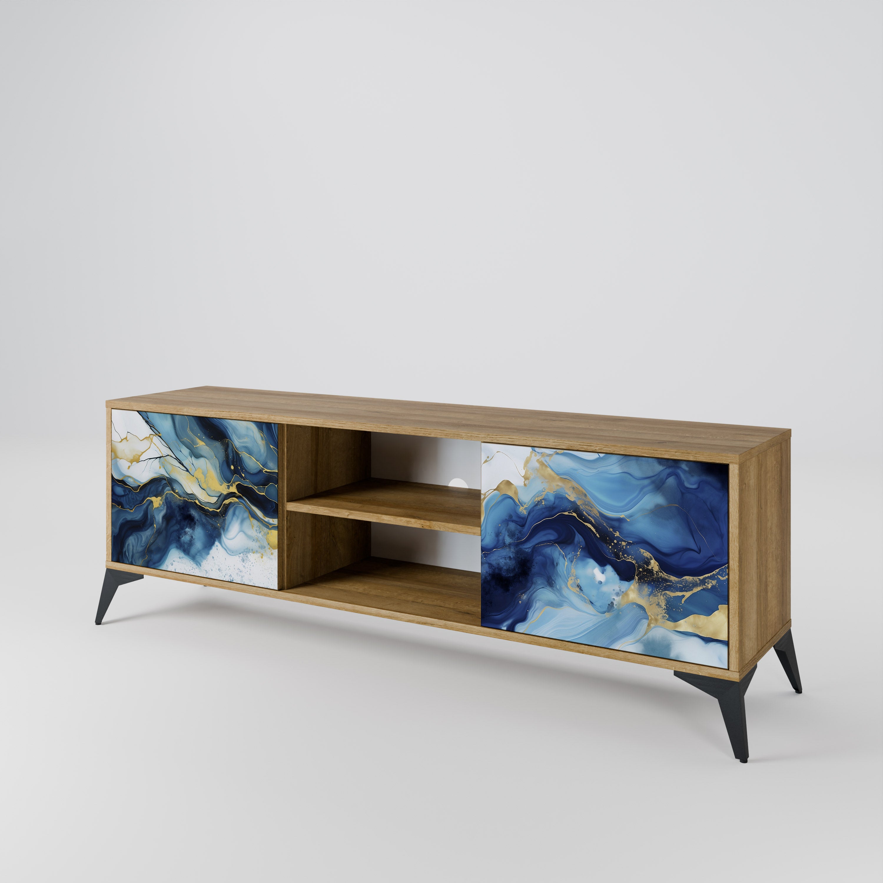 Βάση τηλεόρασης INKY MARBLE με 2 πόρτες σε εφέ δρυός