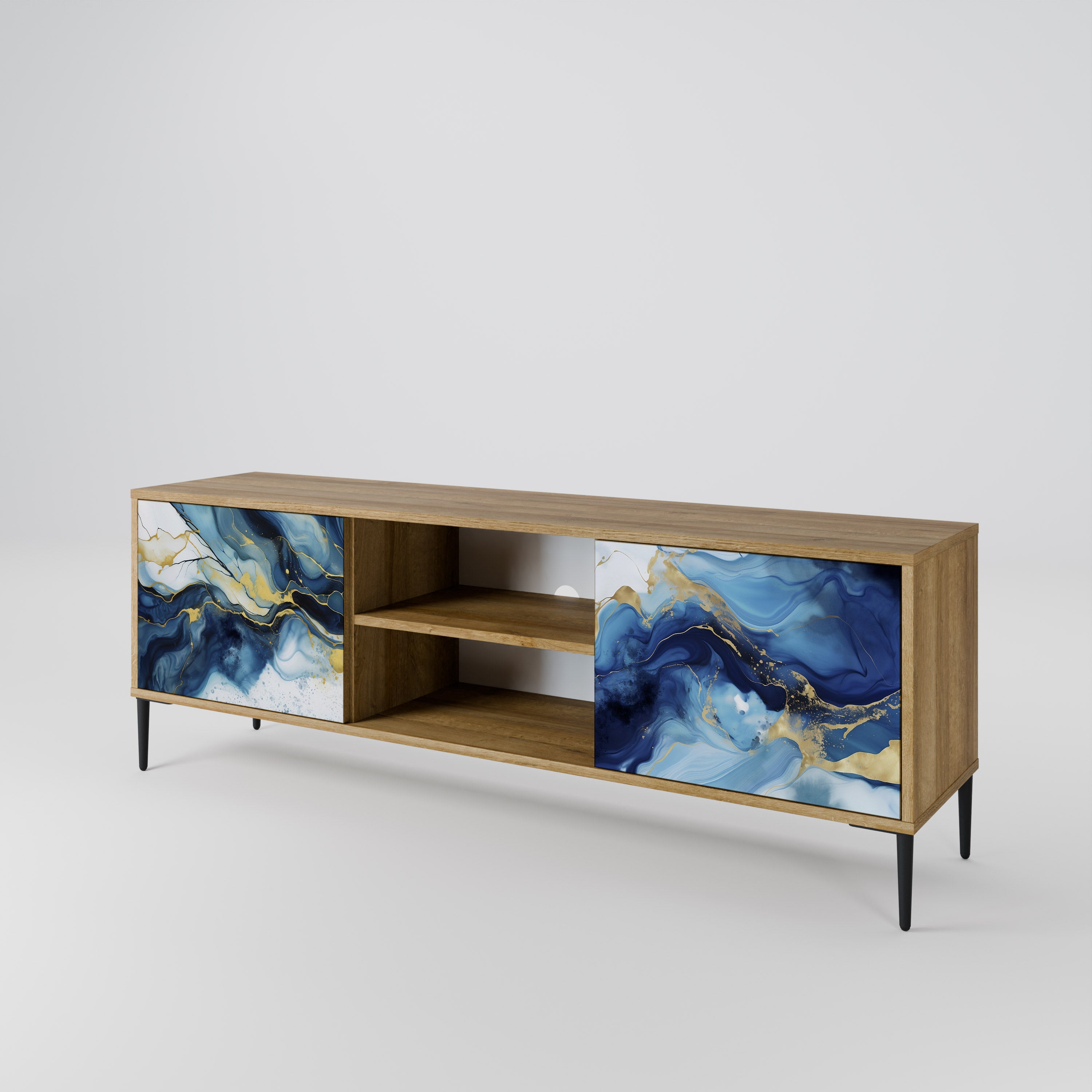Βάση τηλεόρασης INKY MARBLE με 2 πόρτες σε εφέ δρυός