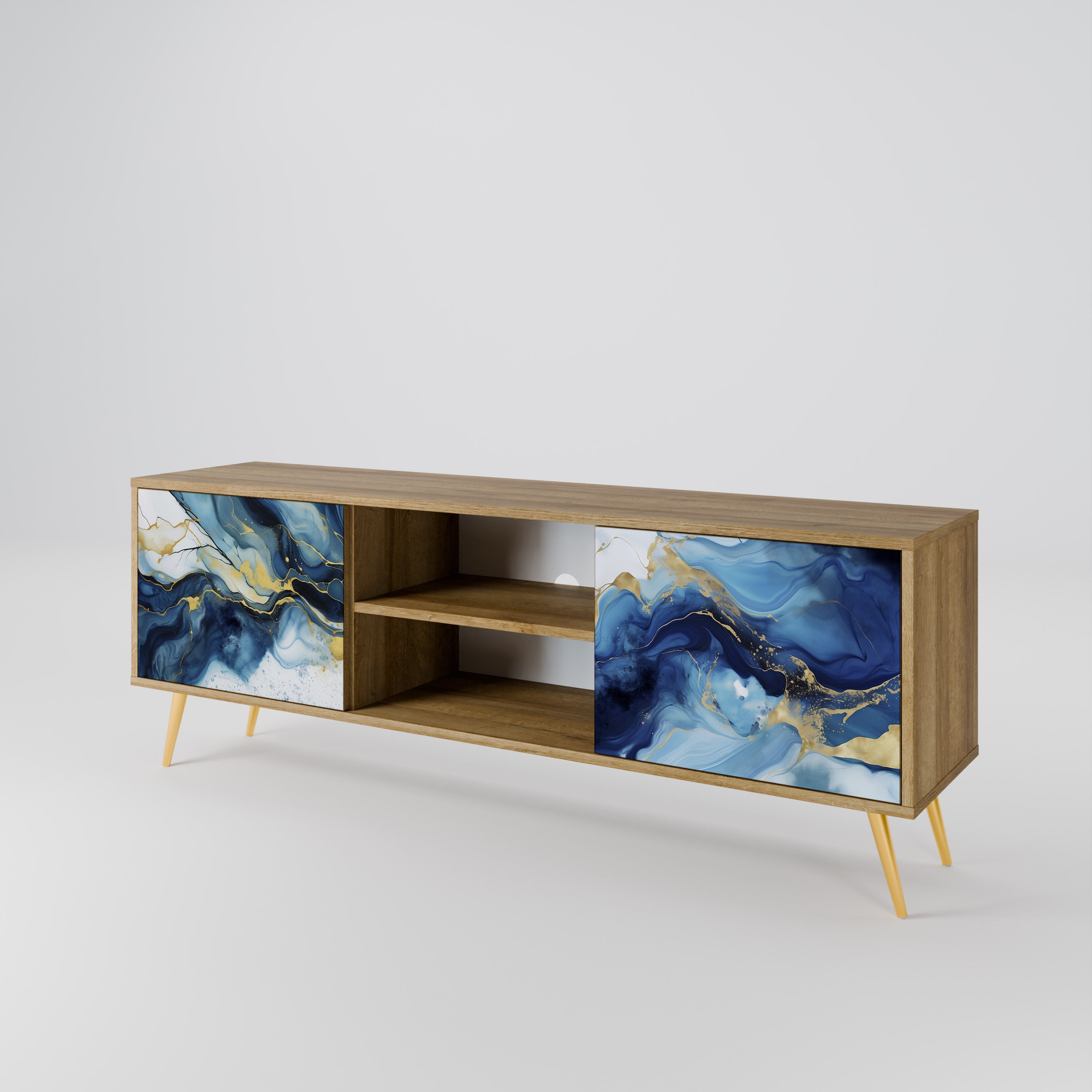 Βάση τηλεόρασης INKY MARBLE με 2 πόρτες σε εφέ δρυός