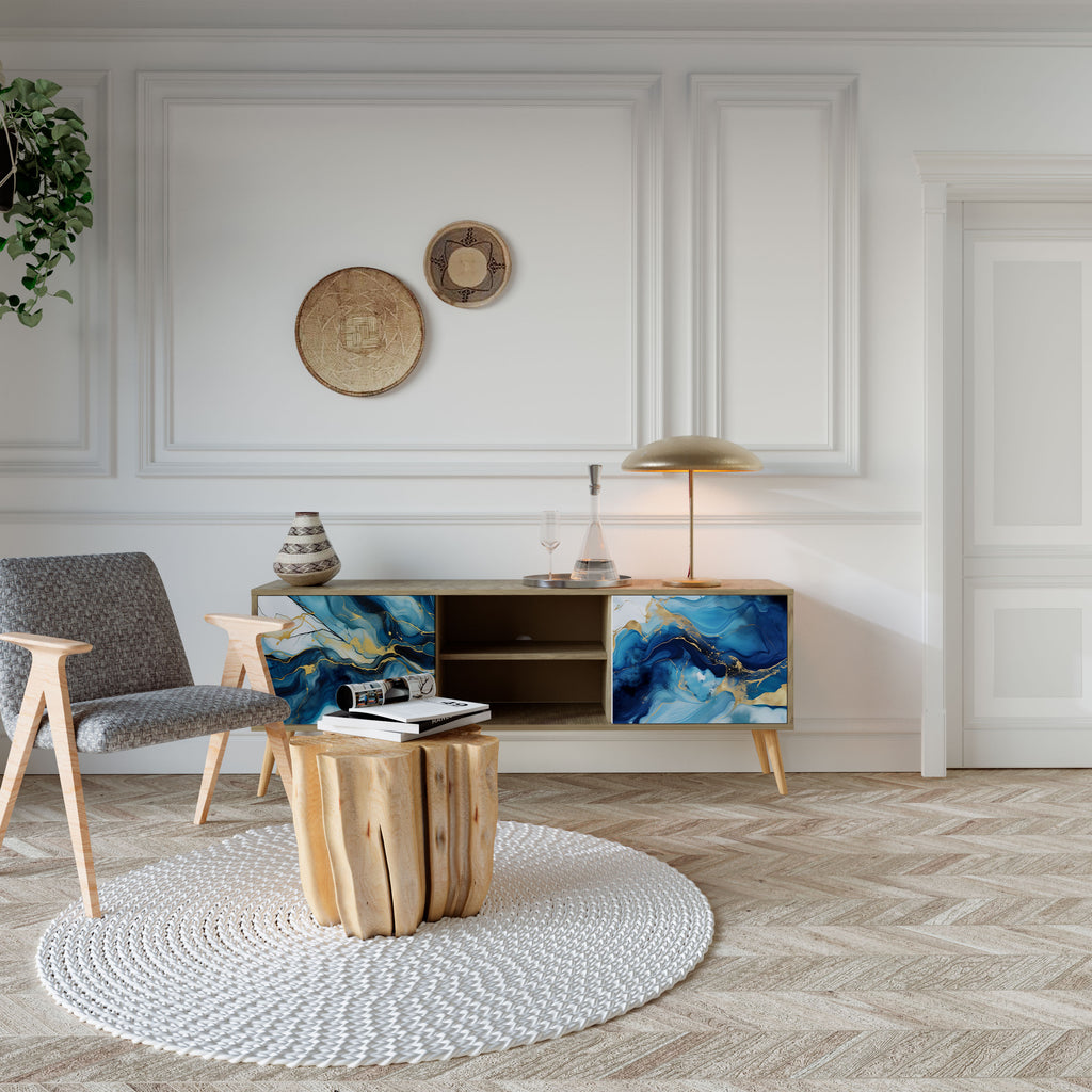 Βάση τηλεόρασης INKY MARBLE με 2 πόρτες σε εφέ δρυός
