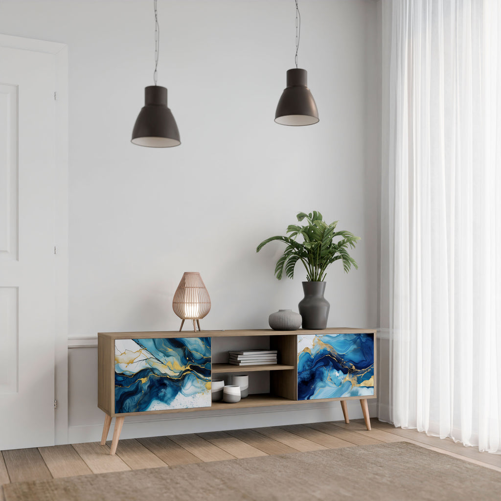 Βάση τηλεόρασης INKY MARBLE με 2 πόρτες σε εφέ δρυός