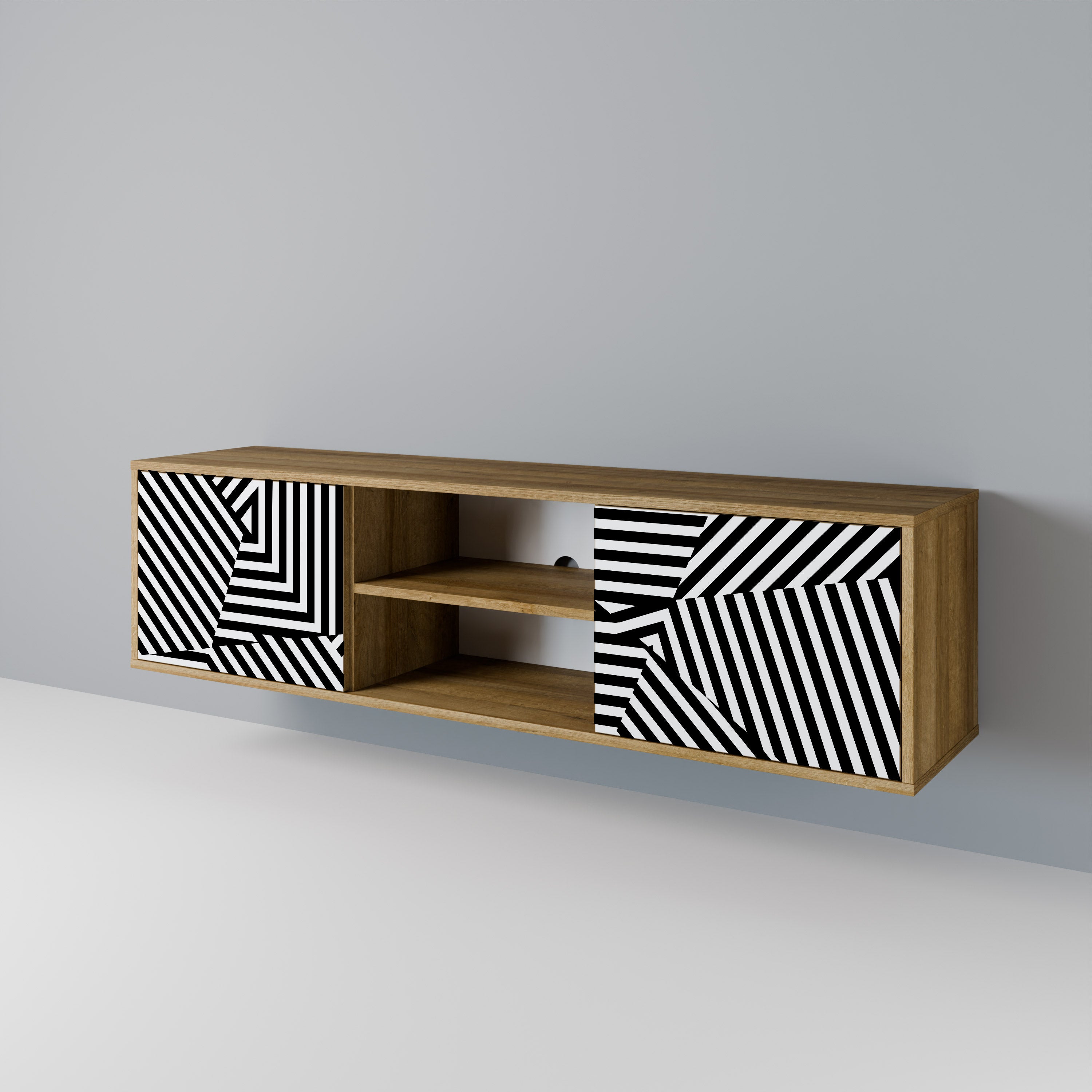 ILLUSIONARY LATTICE 2-Door TV Stand in Oak Effect