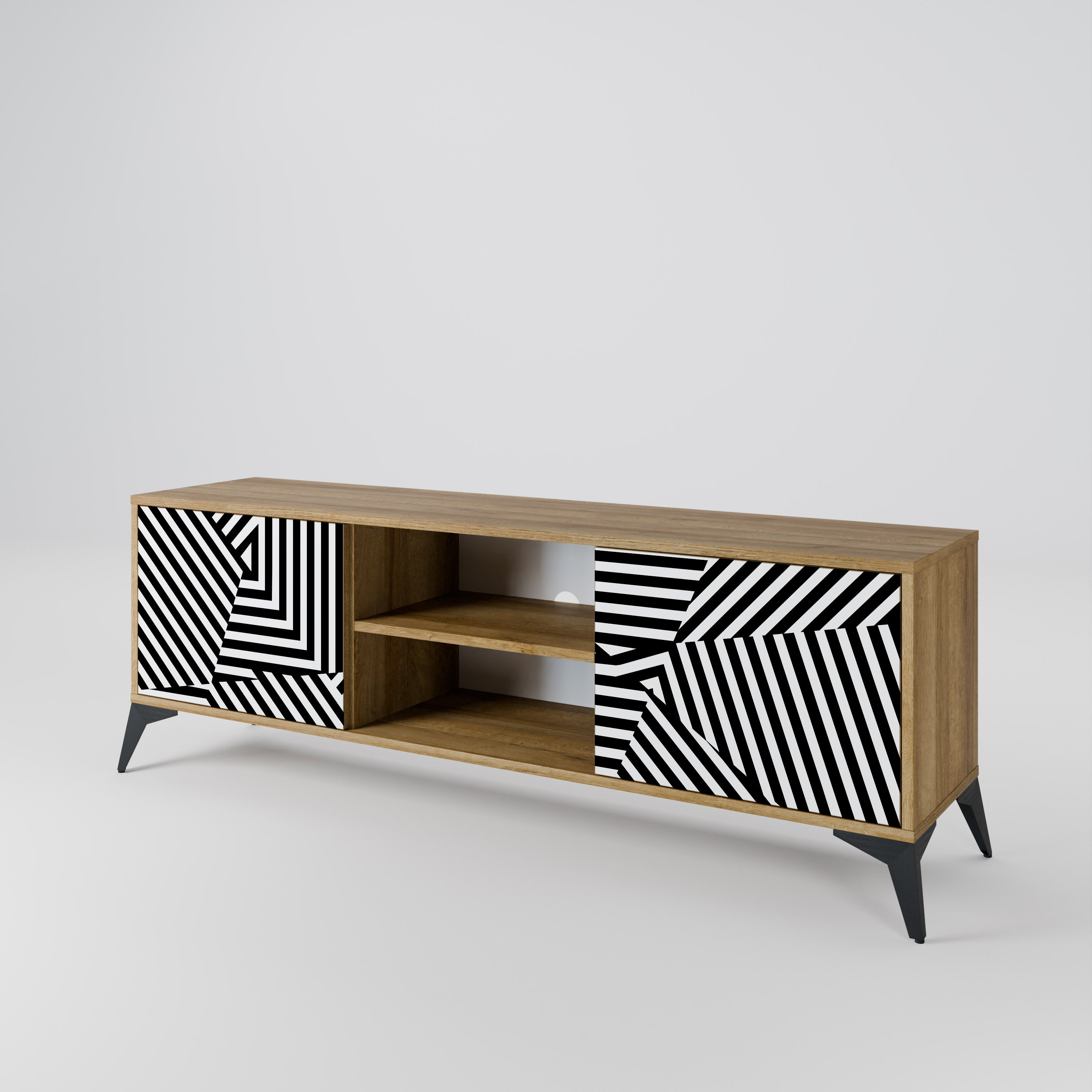 ILLUSIONARY LATTICE 2-Door TV Stand in Oak Effect